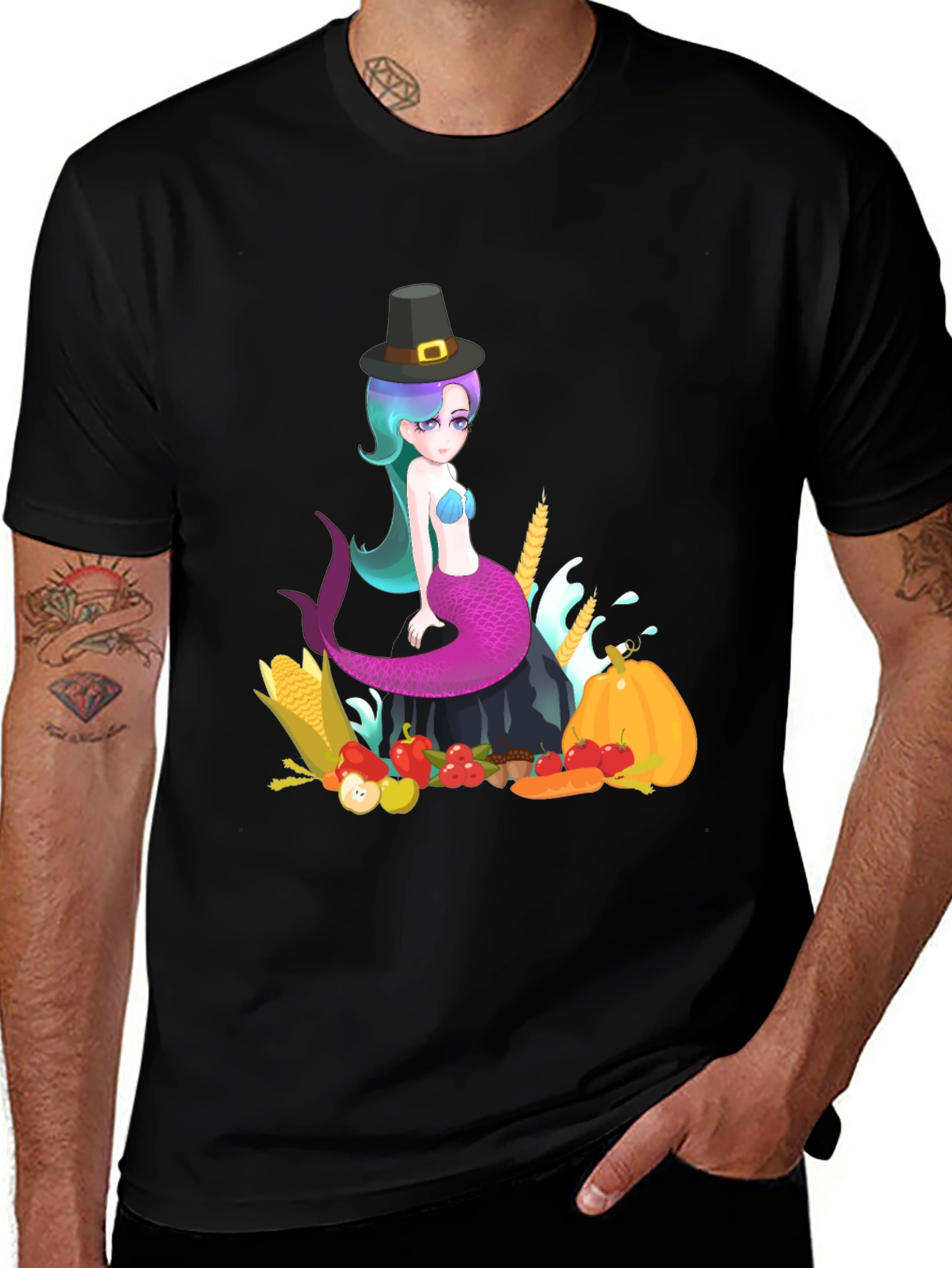 Variant 17 of Festive Mermaid Thanksgiving T-Shirt