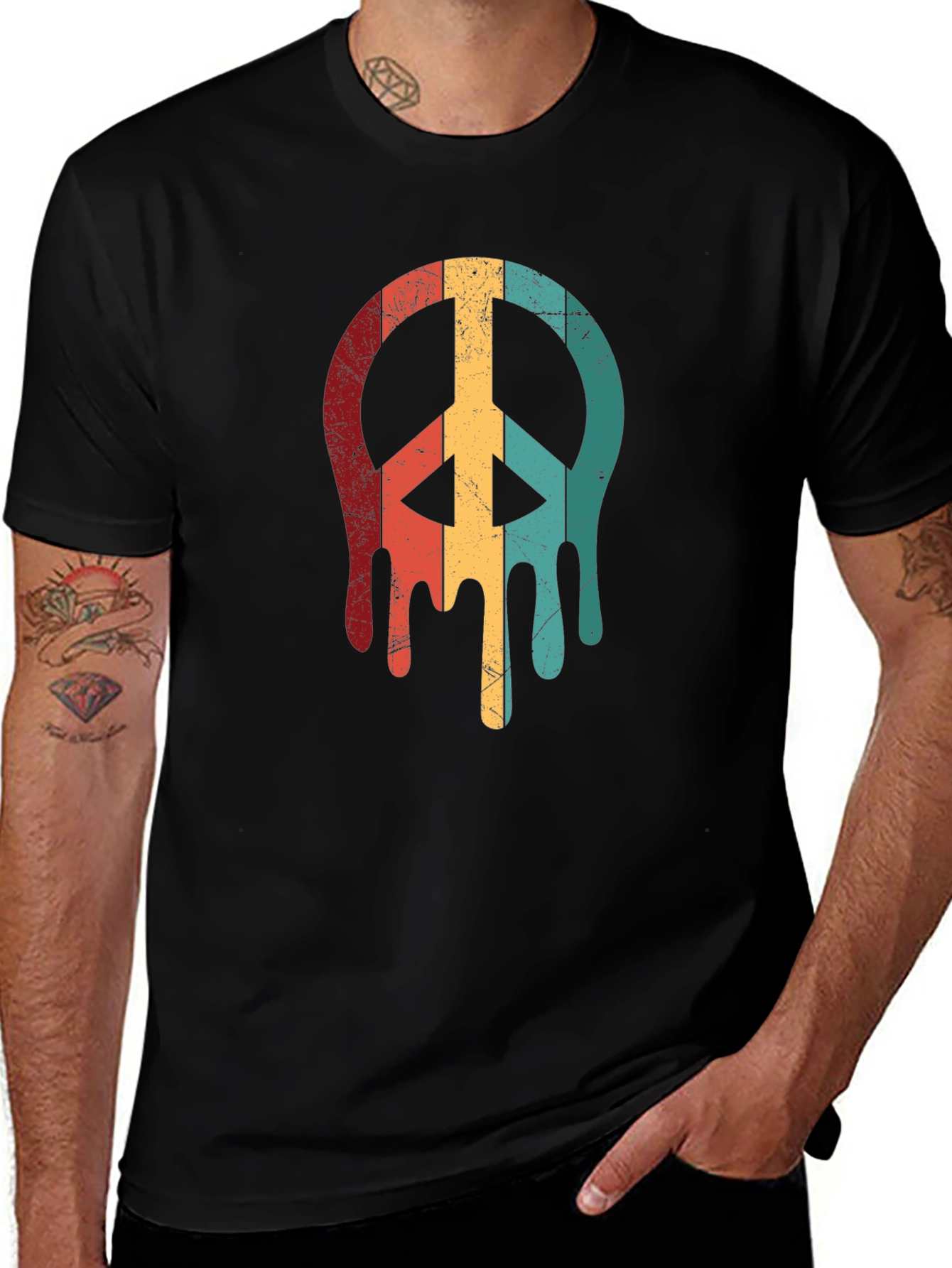 Variant 30 of Retro Drip Peace Sign Graphic Tee - Black
