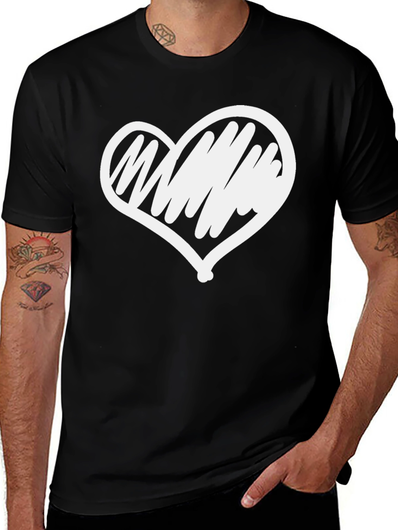 Variant 15 of Heart Scribble Graphic Tee - Black Casual T-Shirt
