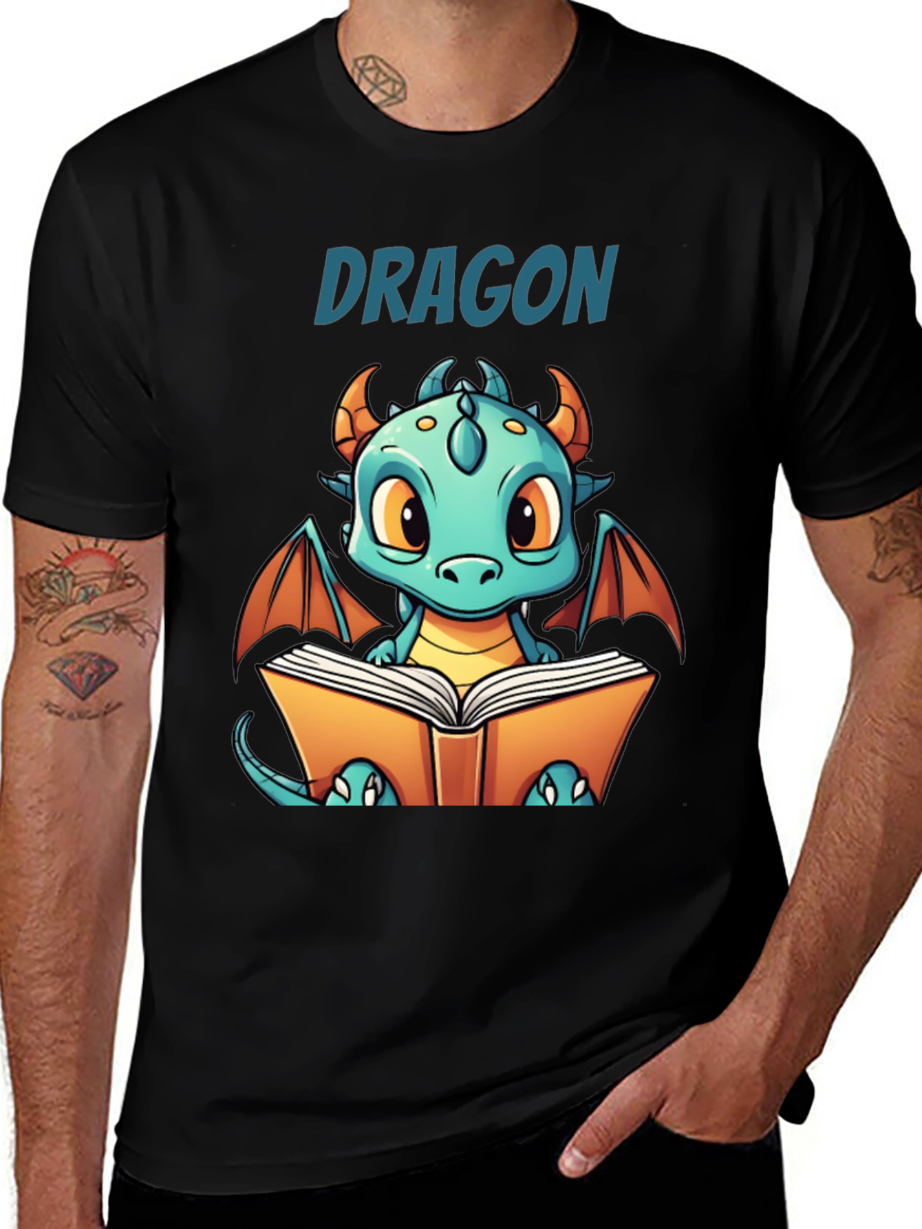 Variant 12 of Cute Dragon Reading T-Shirt - Book Lover Tee