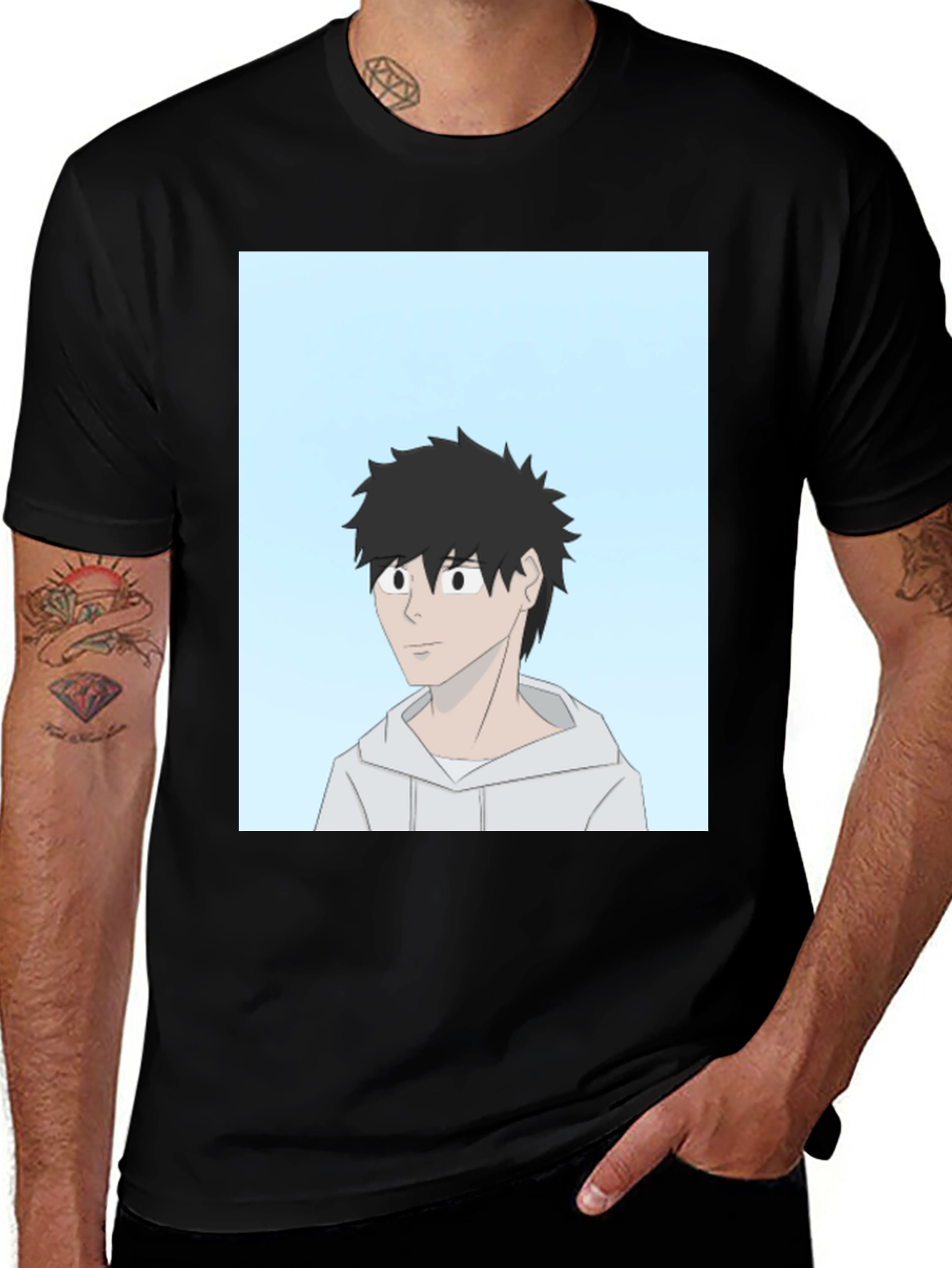 Variant 27 of Anime Character Print Black T-Shirt