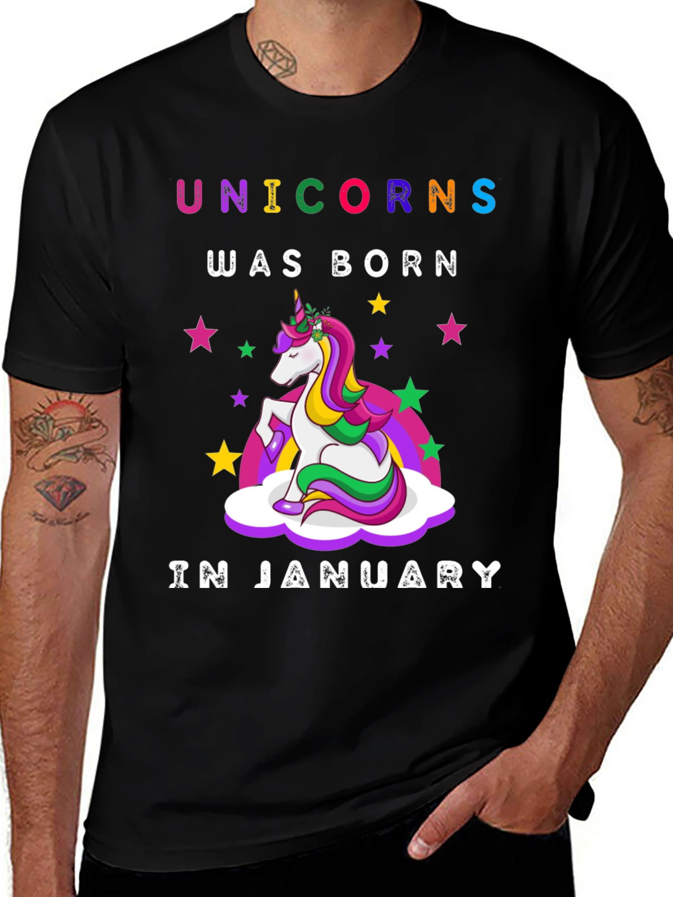 Variant 15 of Unicorns Born in January Black T-Shirt