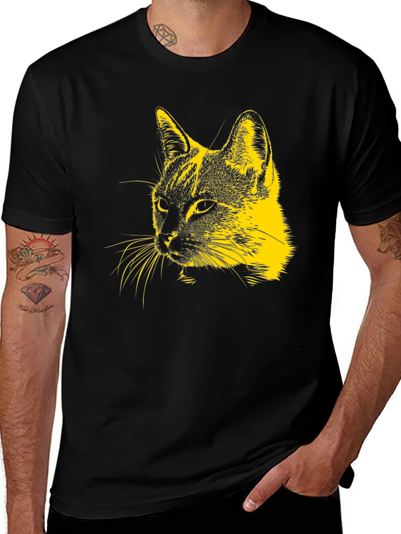 Variant 5 of Black T-Shirt with Yellow Cat Portrait