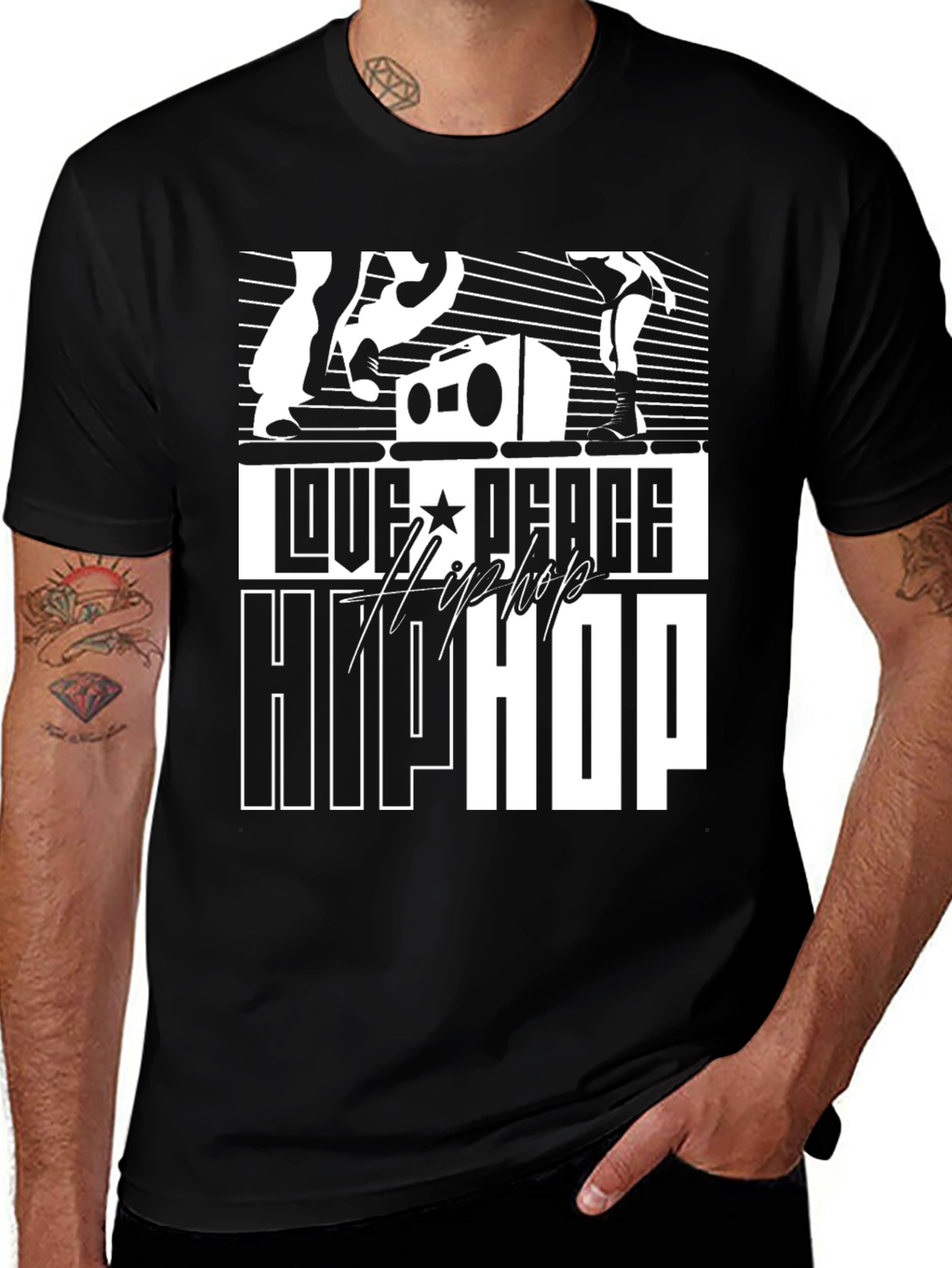 Variant 25 of Love Peace Hip Hop Graphic Tee - Black