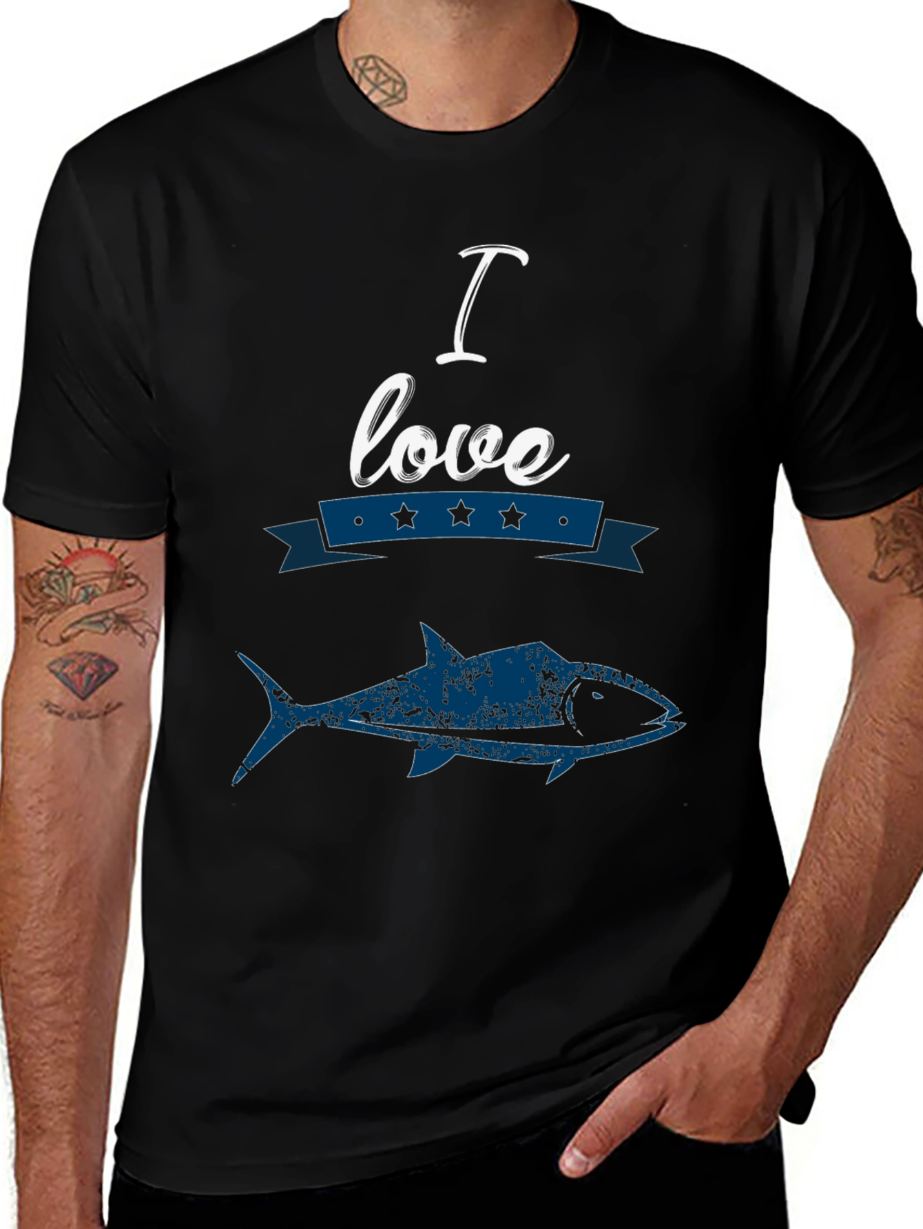 Variant 16 of I Love Fishing Graphic Tee - Black