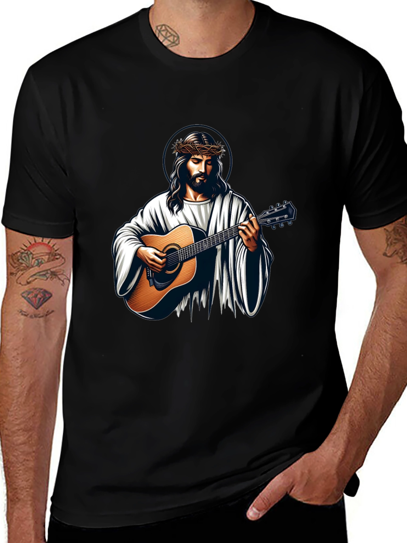Variant 4 of Jesus Playing Guitar Graphic Tee - Black