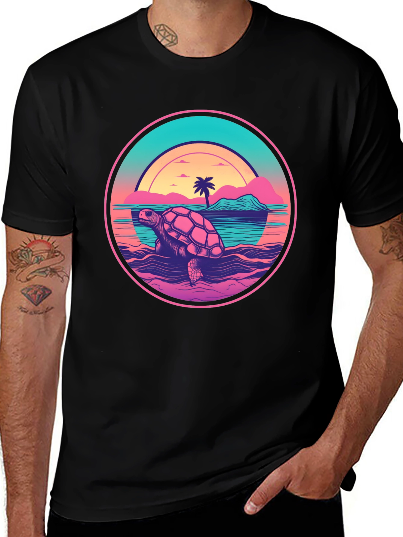 Variant 30 of Retro Turtle Sunset Graphic Tee