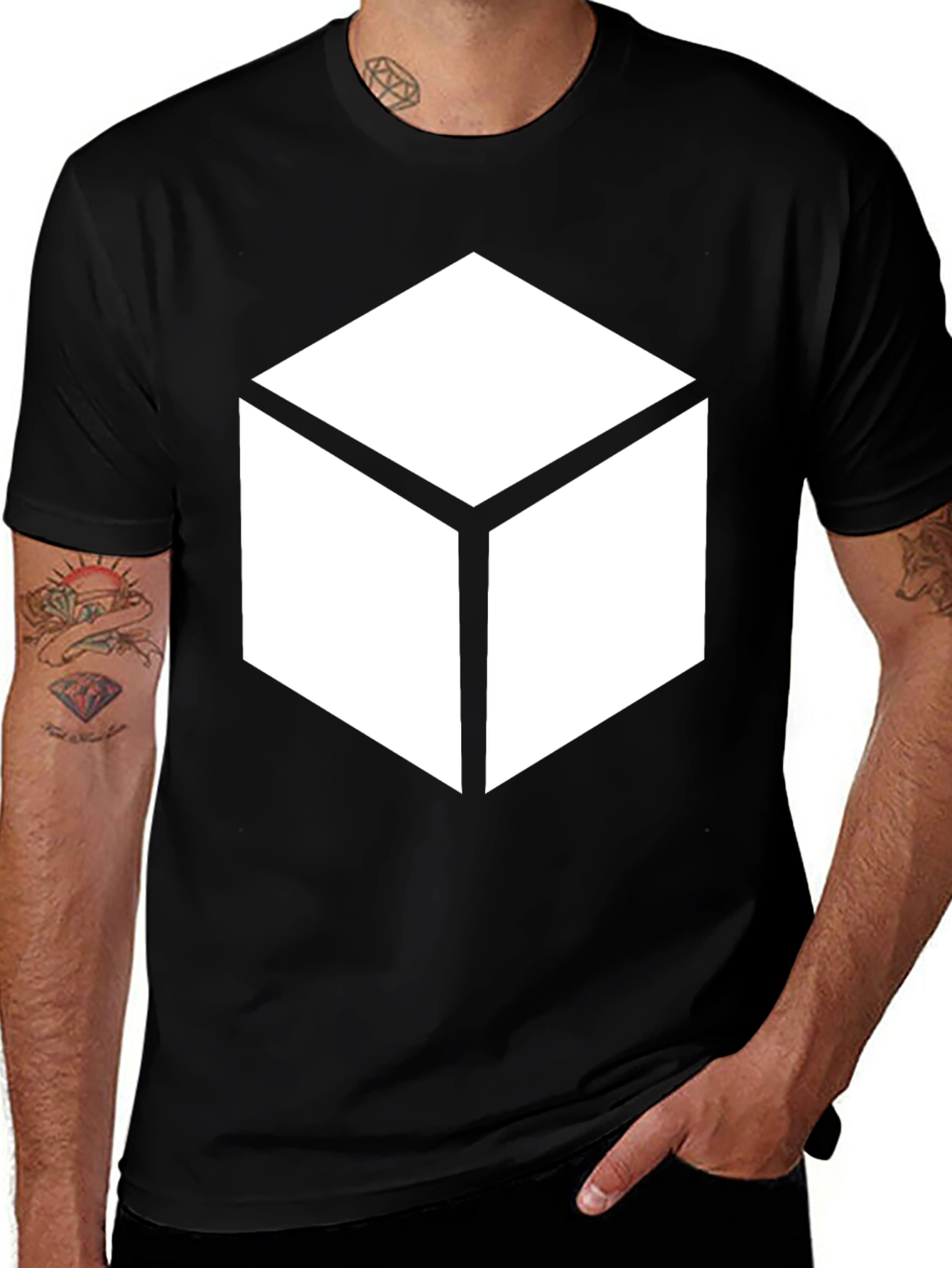 Variant 7 of Geometric Cube Graphic Black T-Shirt