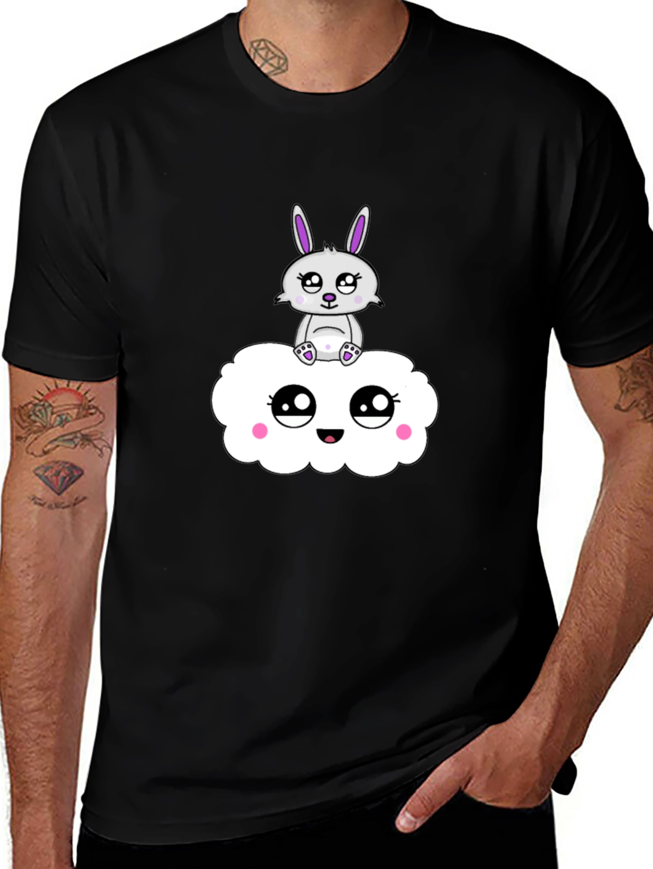 Variant 5 of Cute Bunny on Cloud Black T-Shirt