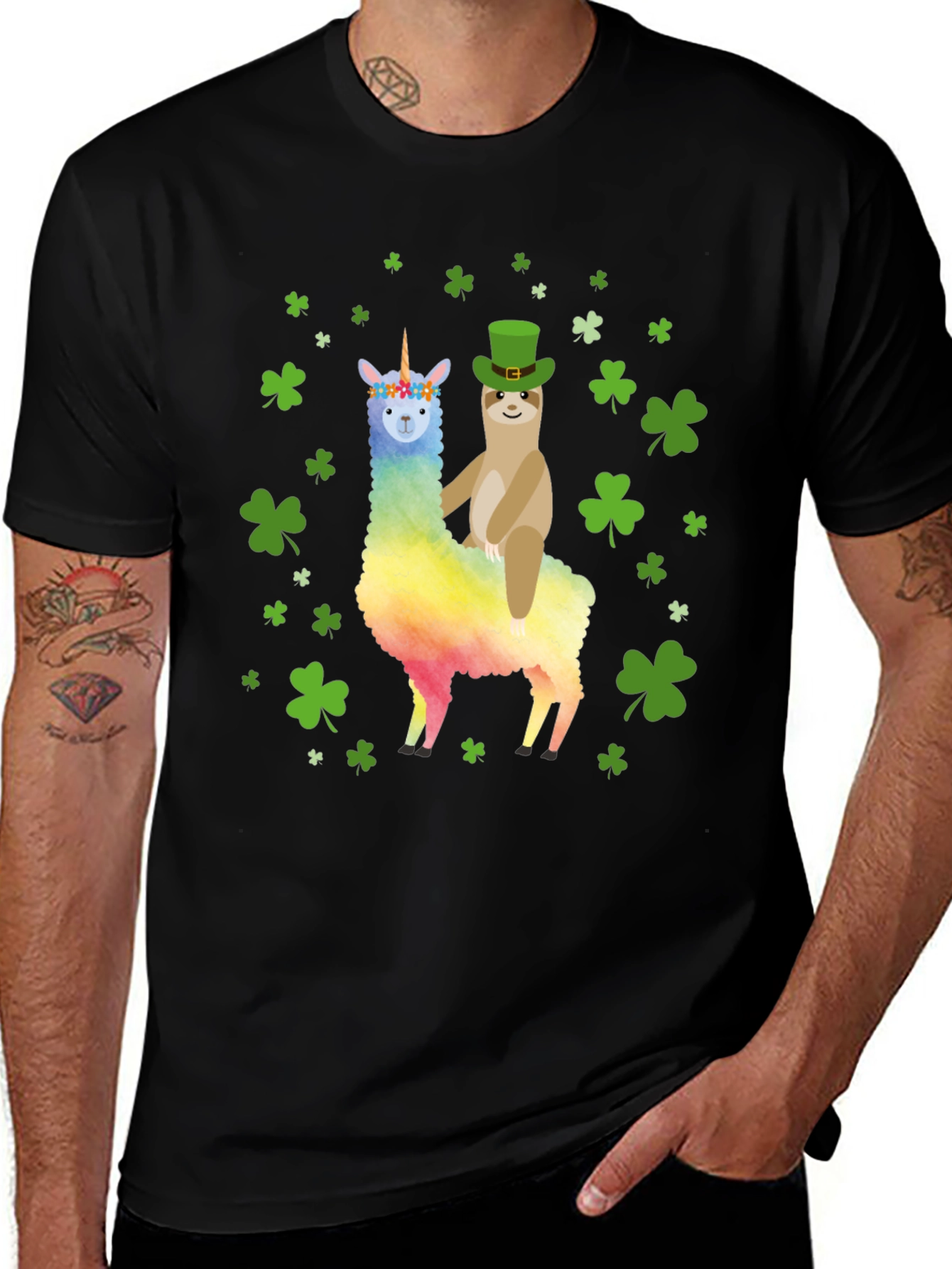 Variant 27 of St. Patrick's Day Llama Sloth Graphic Tee