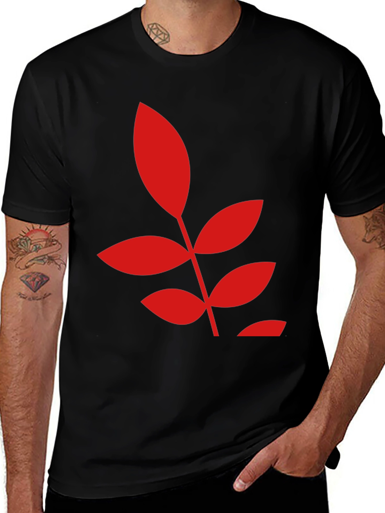 Bold Leaf Graphic Black T-Shirt