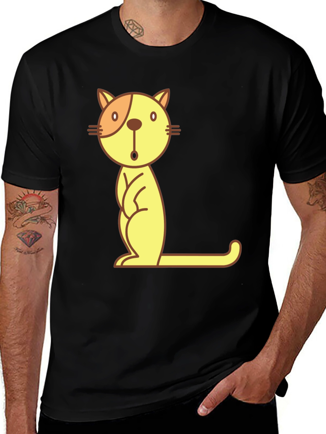 Variant 19 of Surprised Cat Graphic Tee - Black Cotton T-Shirt