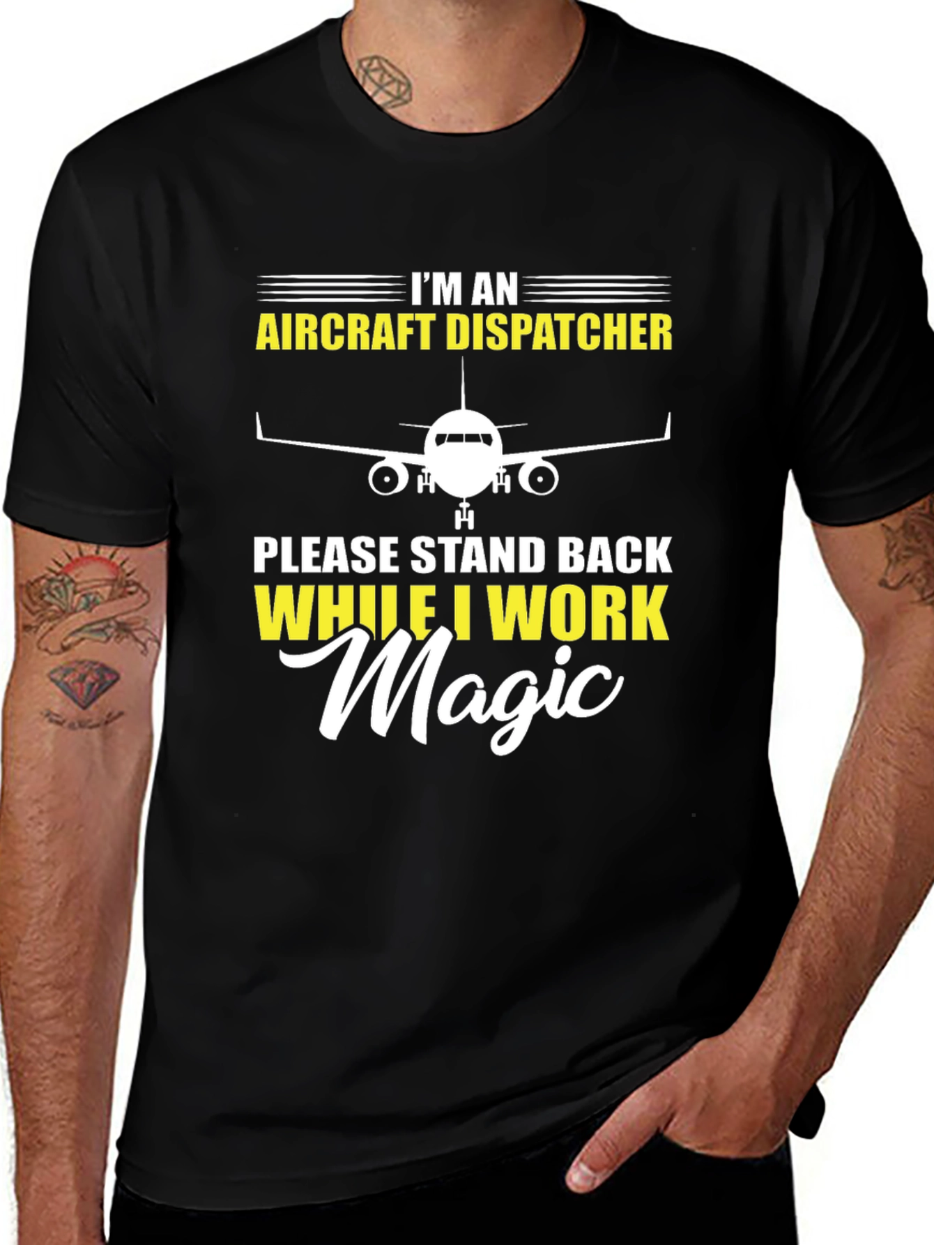 Black Aircraft Dispatcher T-Shirt, Magic Work Tee main image