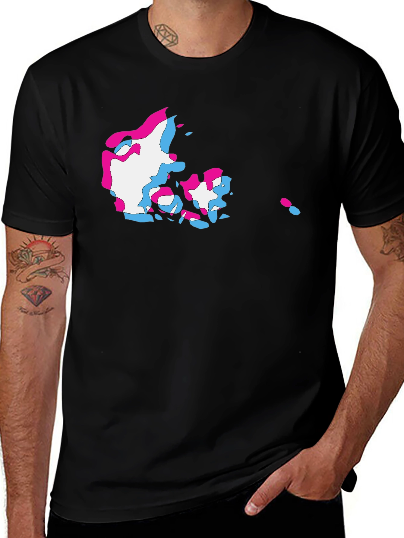 Denmark Map Glitch Style Black T-Shirt