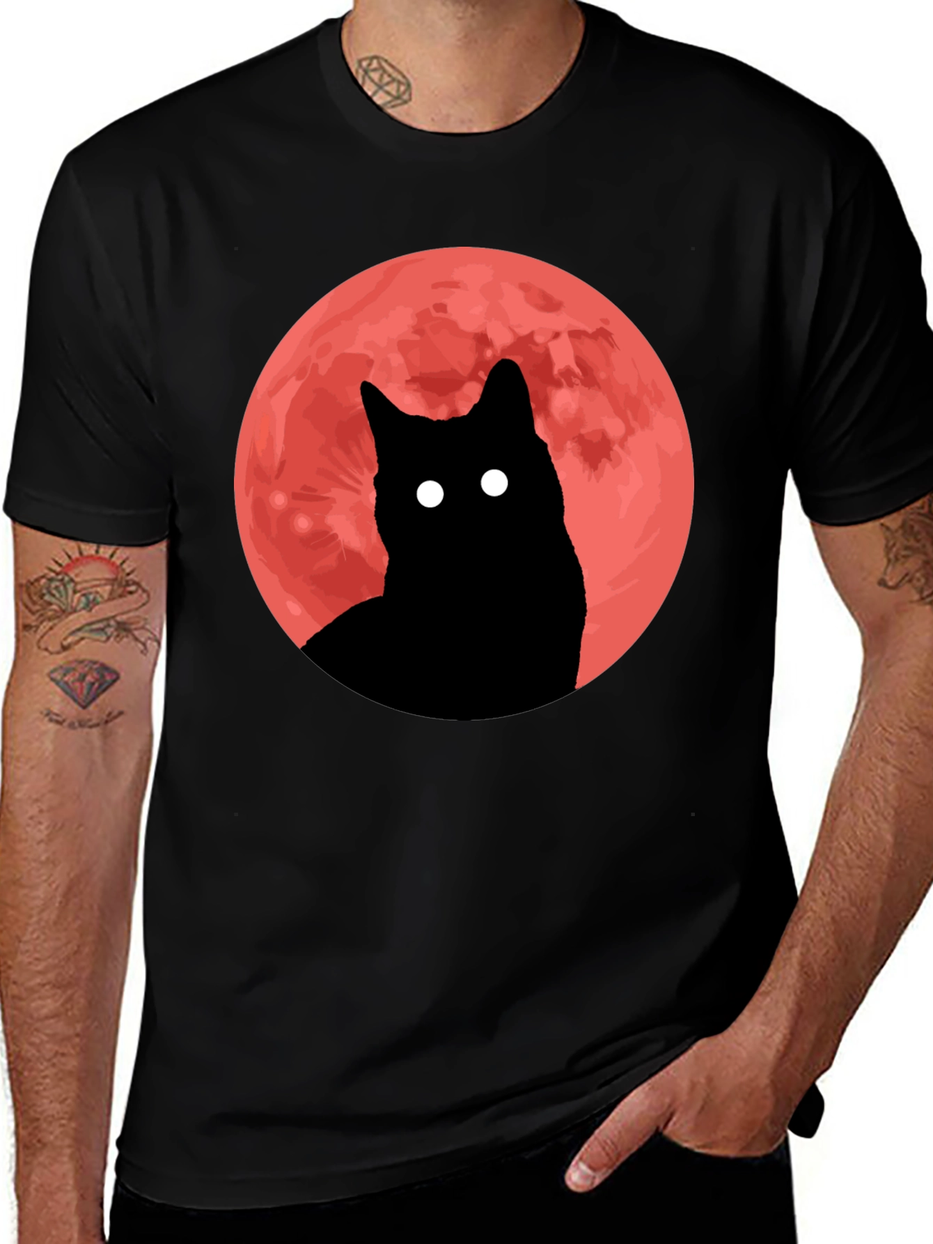 Variant 20 of Black Cat Red Moon Graphic Tee