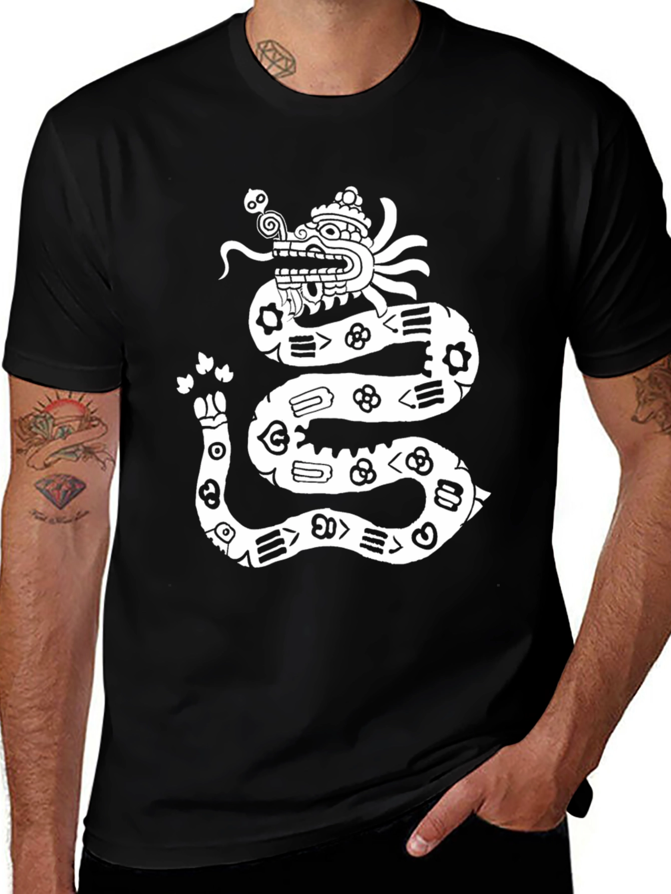 Variant 26 of Aztec Serpent T-Shirt - Black Graphic Tee