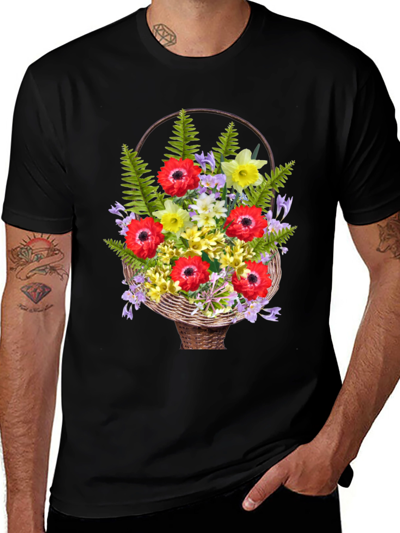 Variant 17 of Floral Basket Graphic Tee - Stylish Casual Wear