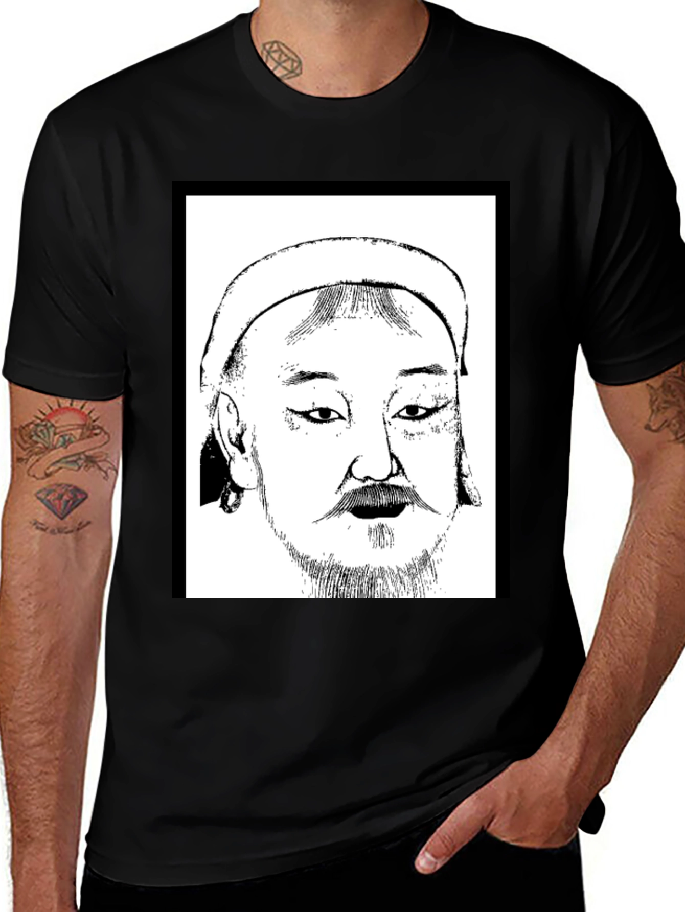 Genghis Khan T-Shirt - Black Cotton Graphic Tee