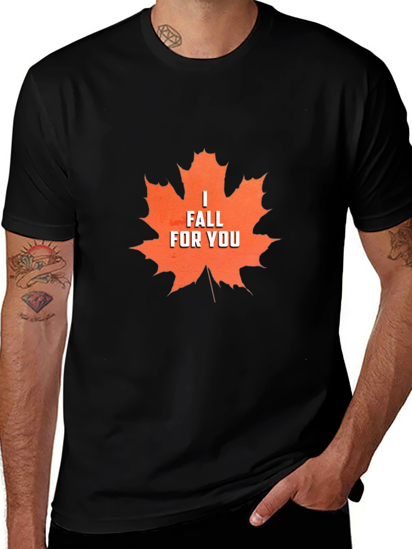 Variant 28 of I Fall For You Maple Leaf Graphic Tee - Black Cotton Shirt