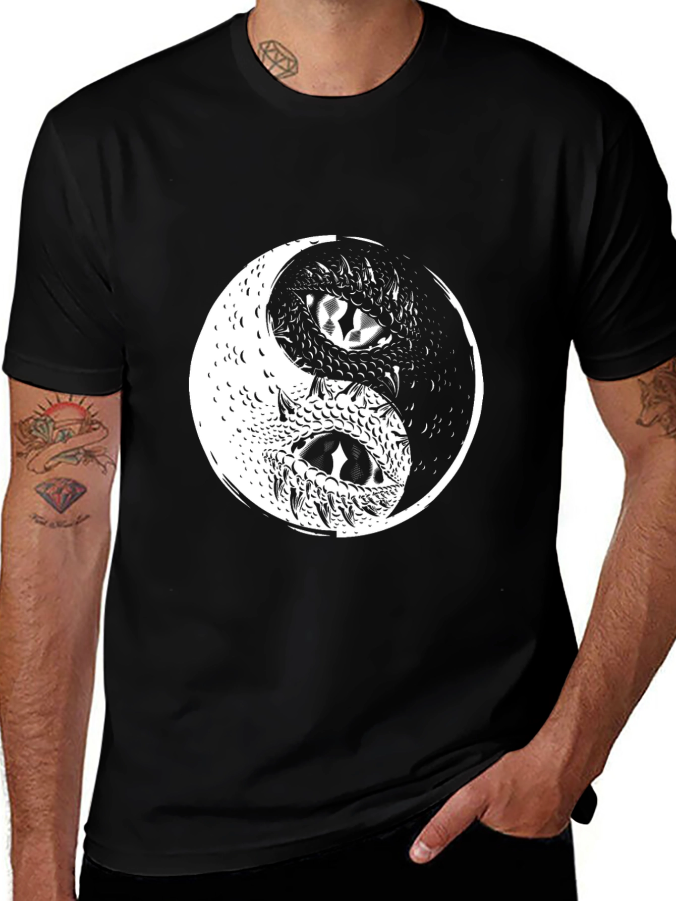 Variant 13 of Yin Yang Dragon Graphic Tee - Black
