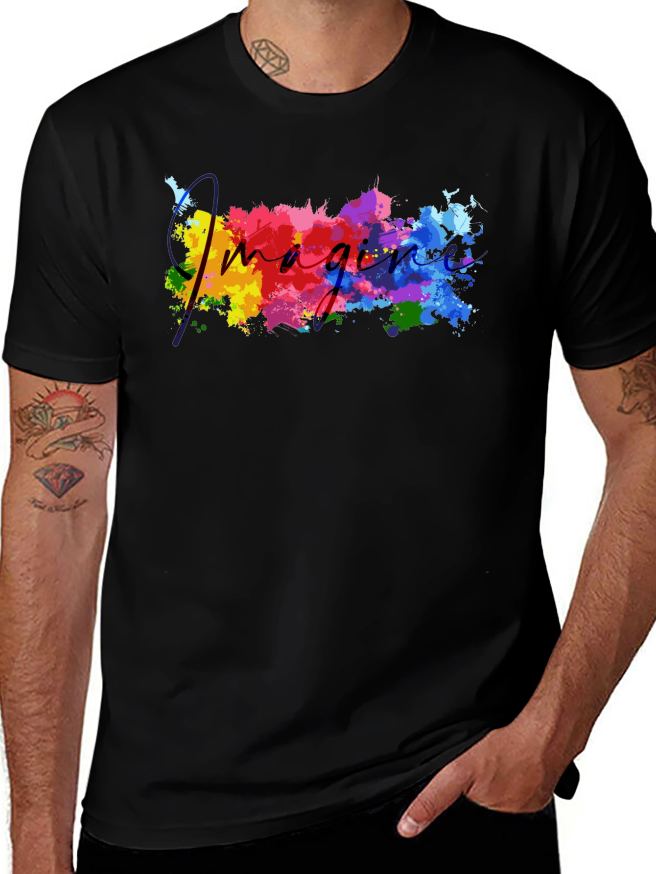 Variant 18 of Imagine Watercolor Graphic Tee - Black Cotton T-Shirt