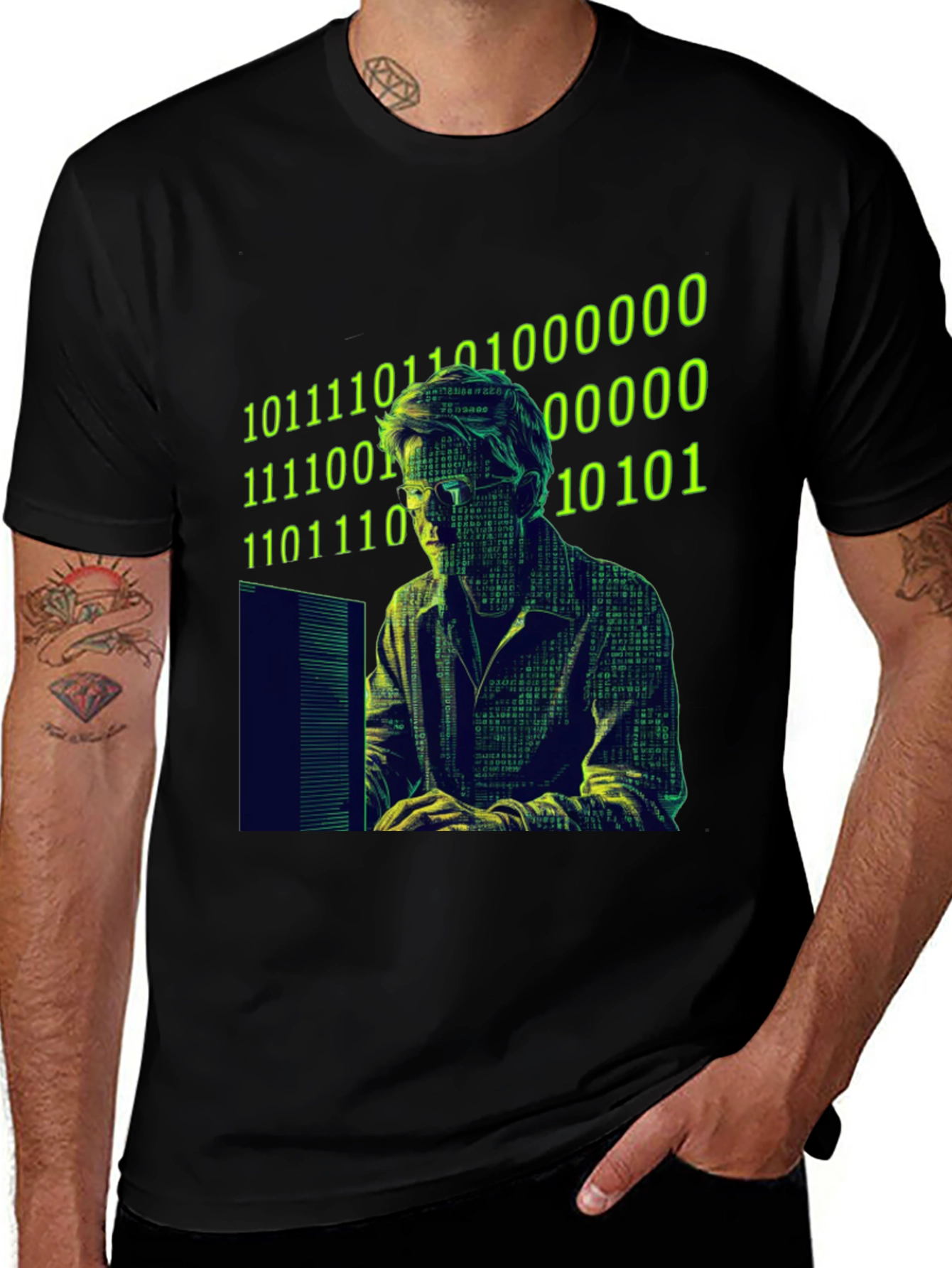 Black Hacker Code Graphic T-Shirt - Black Novelty Tee main image