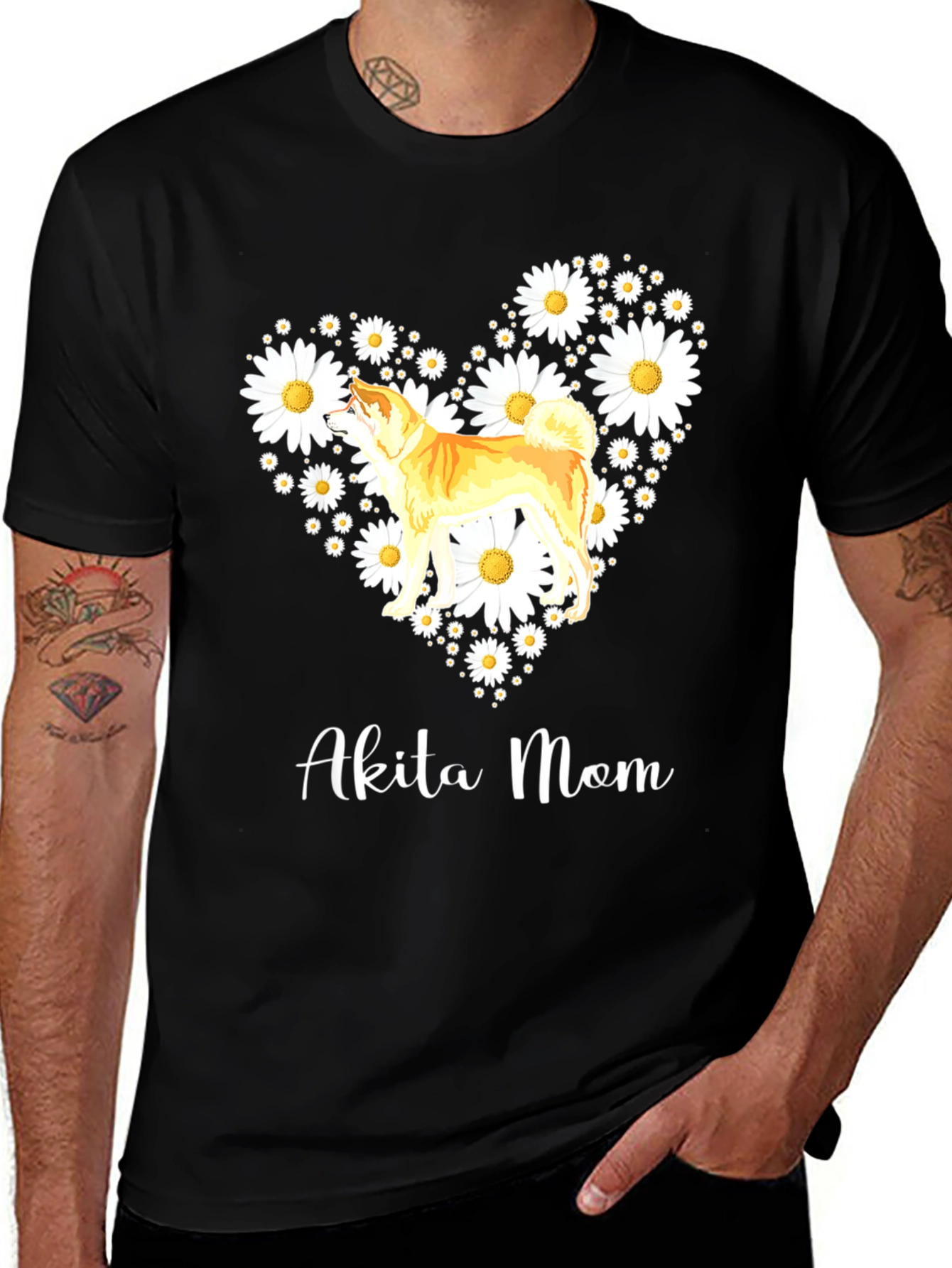 Akita Mom T-Shirt - Floral Heart Design