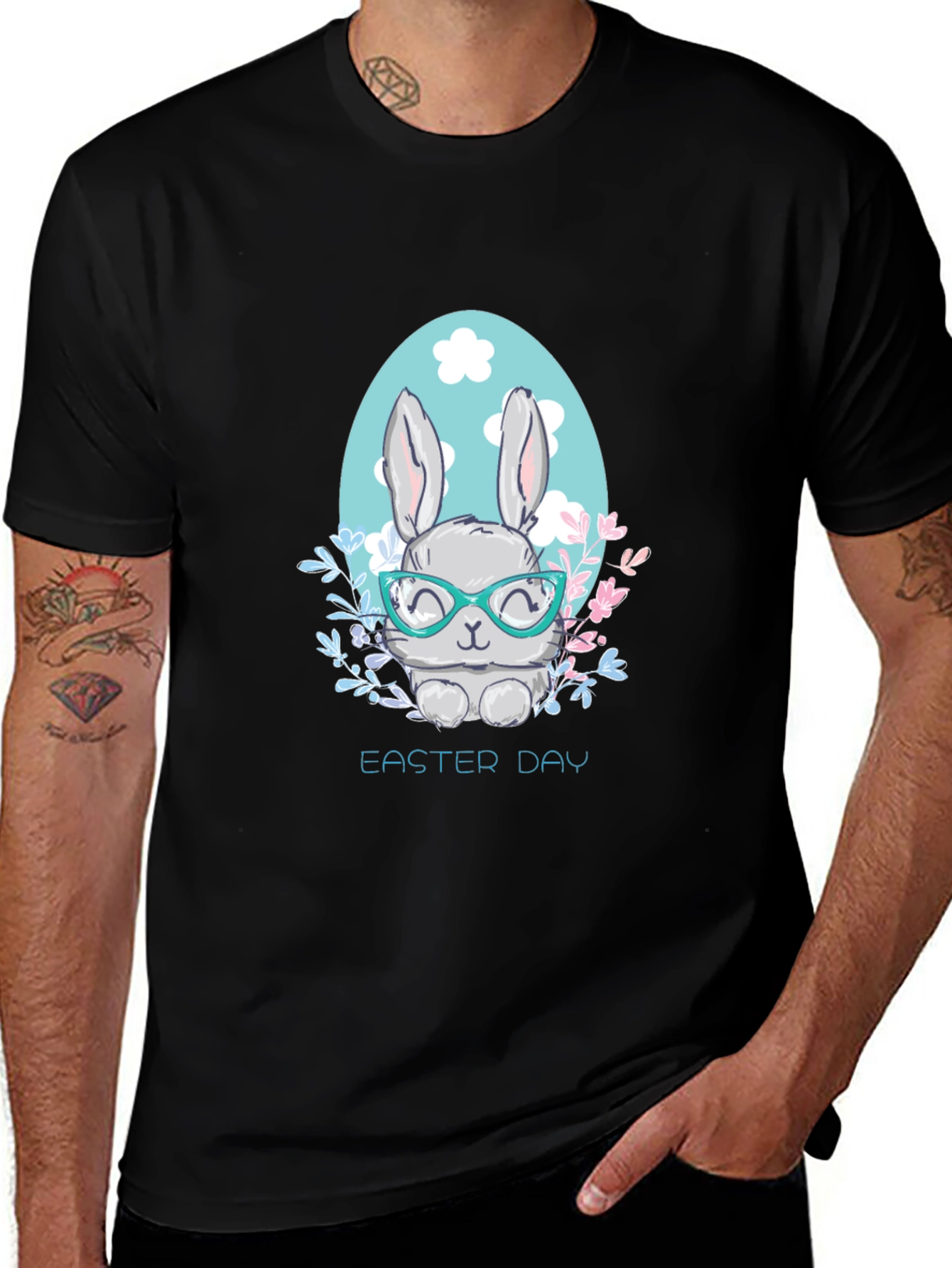 Easter Bunny Graphic T-Shirt, Cute Rabbit with Glasses