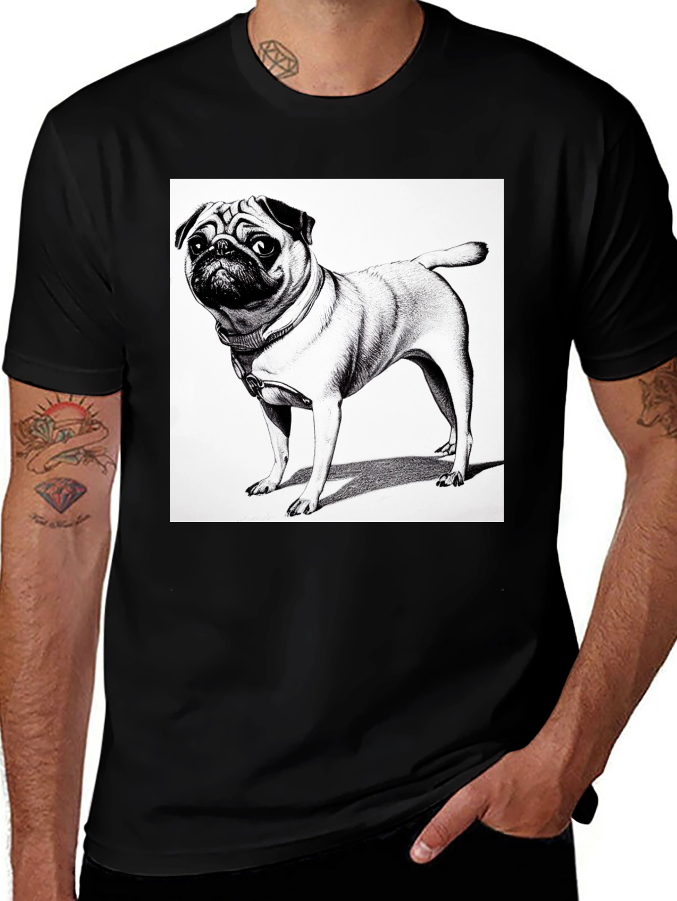 Variant 14 of Pug Dog Graphic Tee - Classic Black T-Shirt