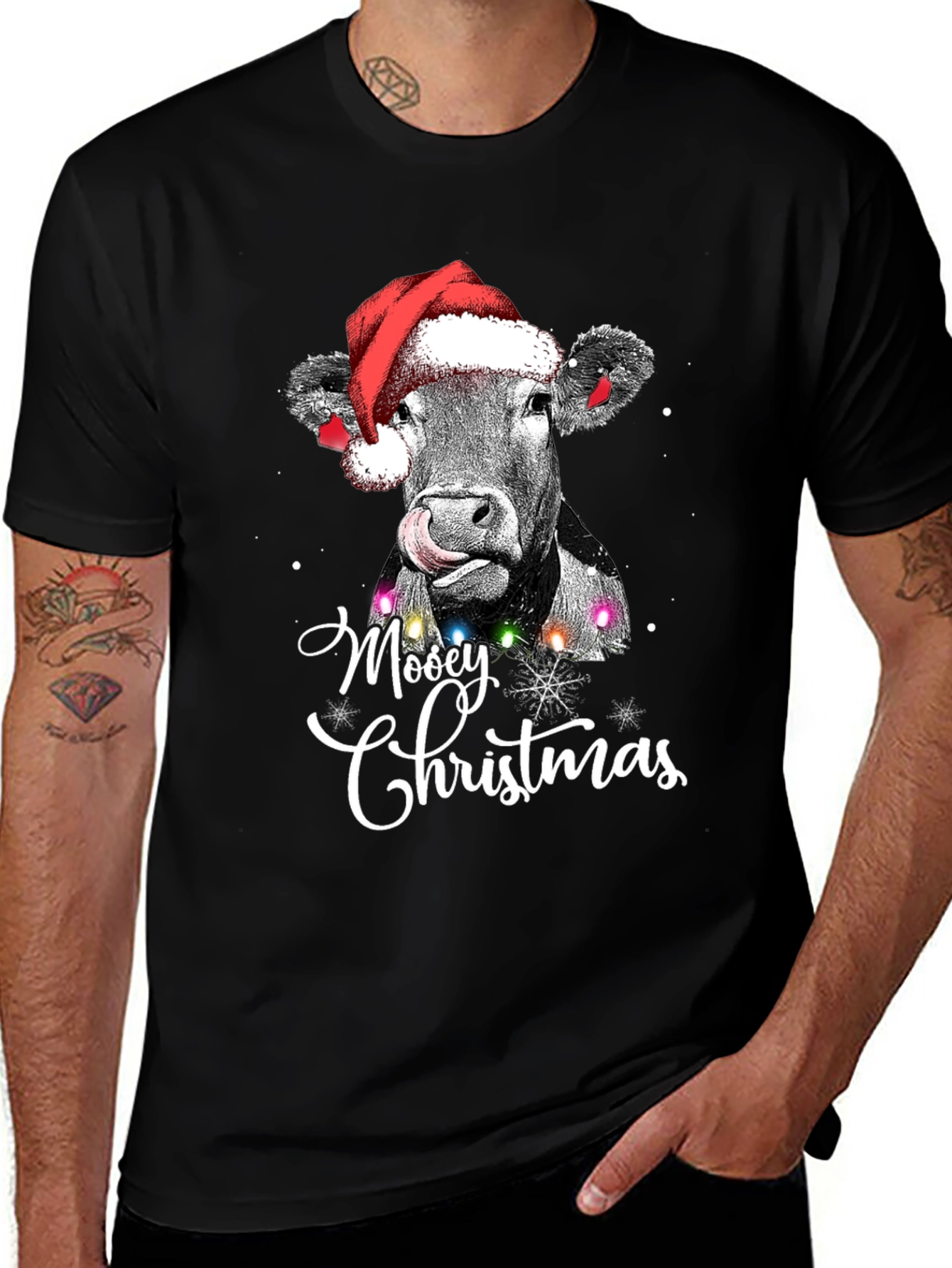 Moosey Christmas Cow Holiday Graphic Tee
