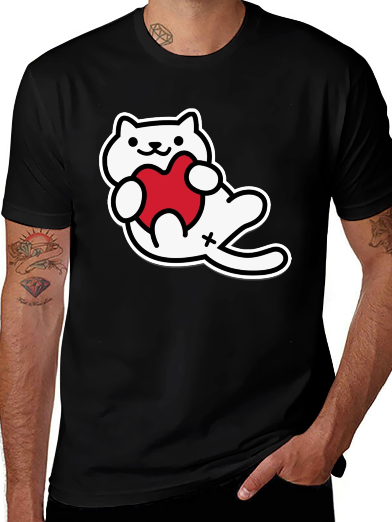 Variant 4 of Cute Cat with Heart Graphic Black T-Shirt