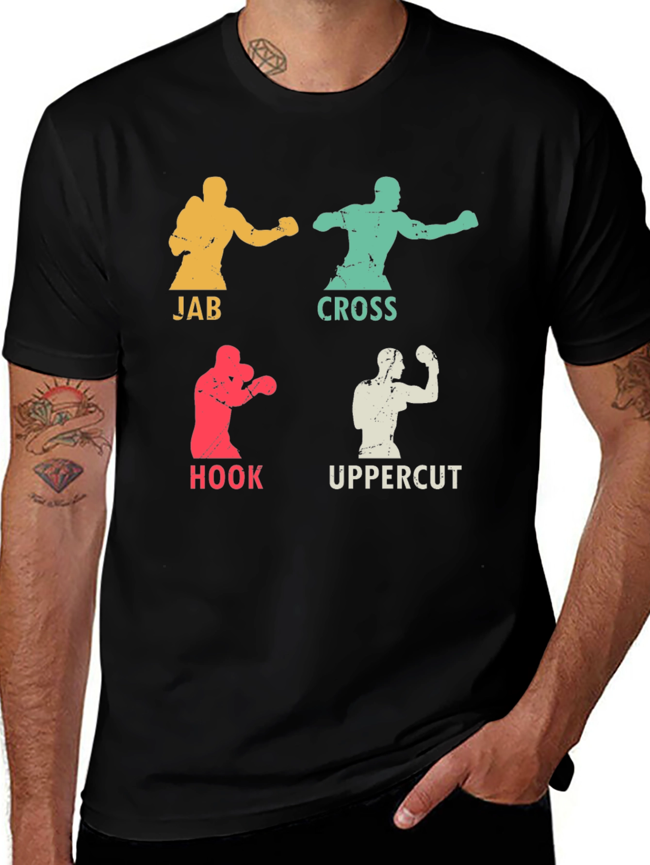 Variant 14 of Boxing Moves T-Shirt - Jab, Cross, Hook, Uppercut