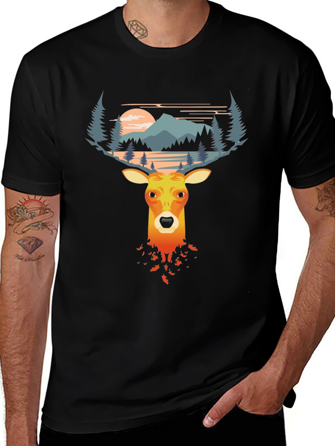 Variant 19 of Deer Graphic Tee - Nature Scene Antlers T-Shirt