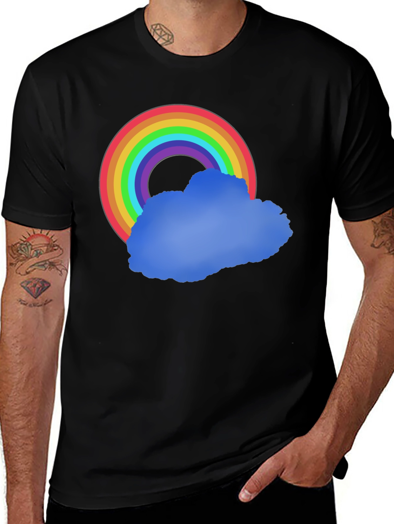 Variant 9 of Rainbow Cloud Graphic Tee - Black Cotton Comfort