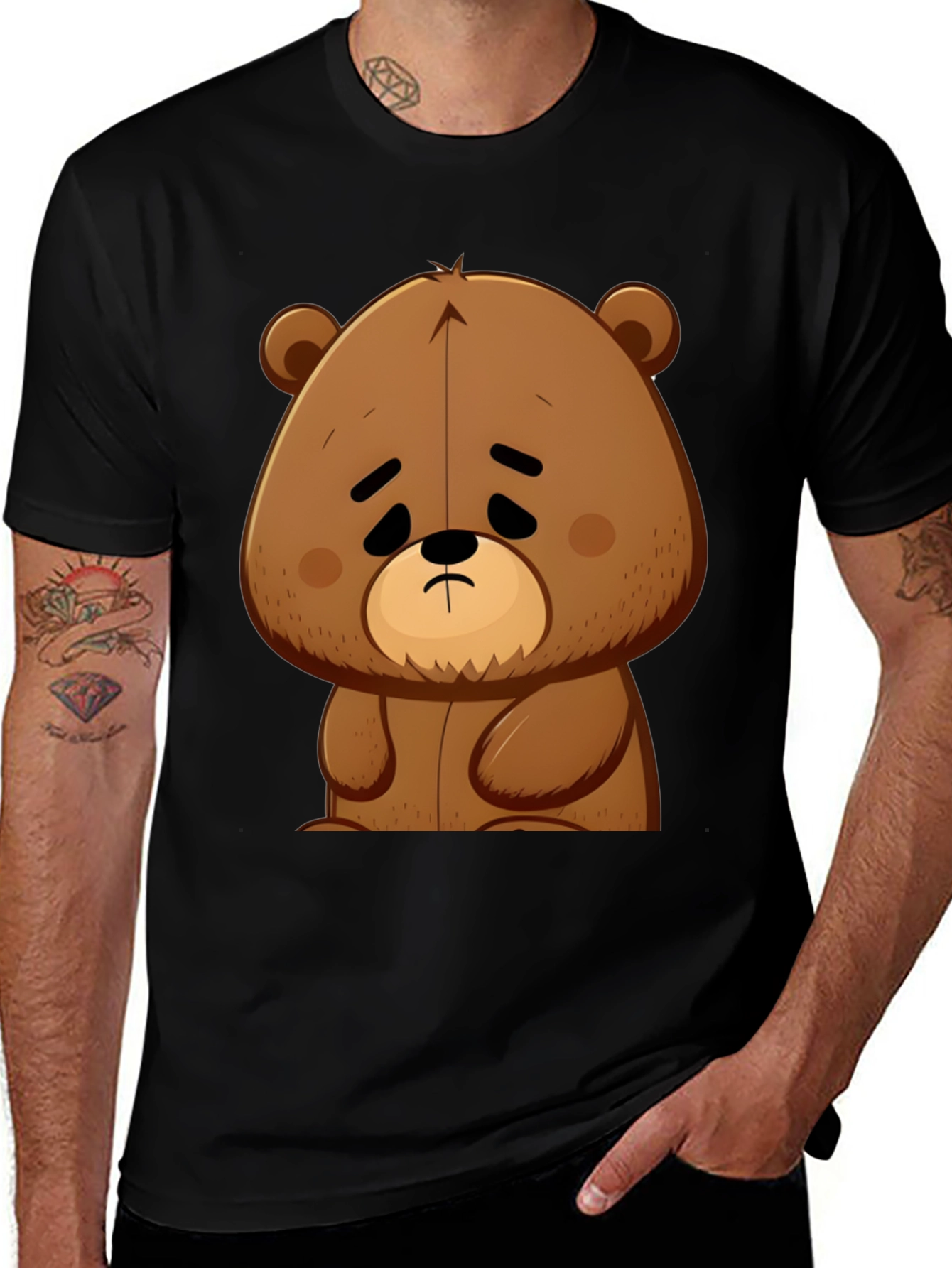 Sad Teddy Bear Black T-Shirt