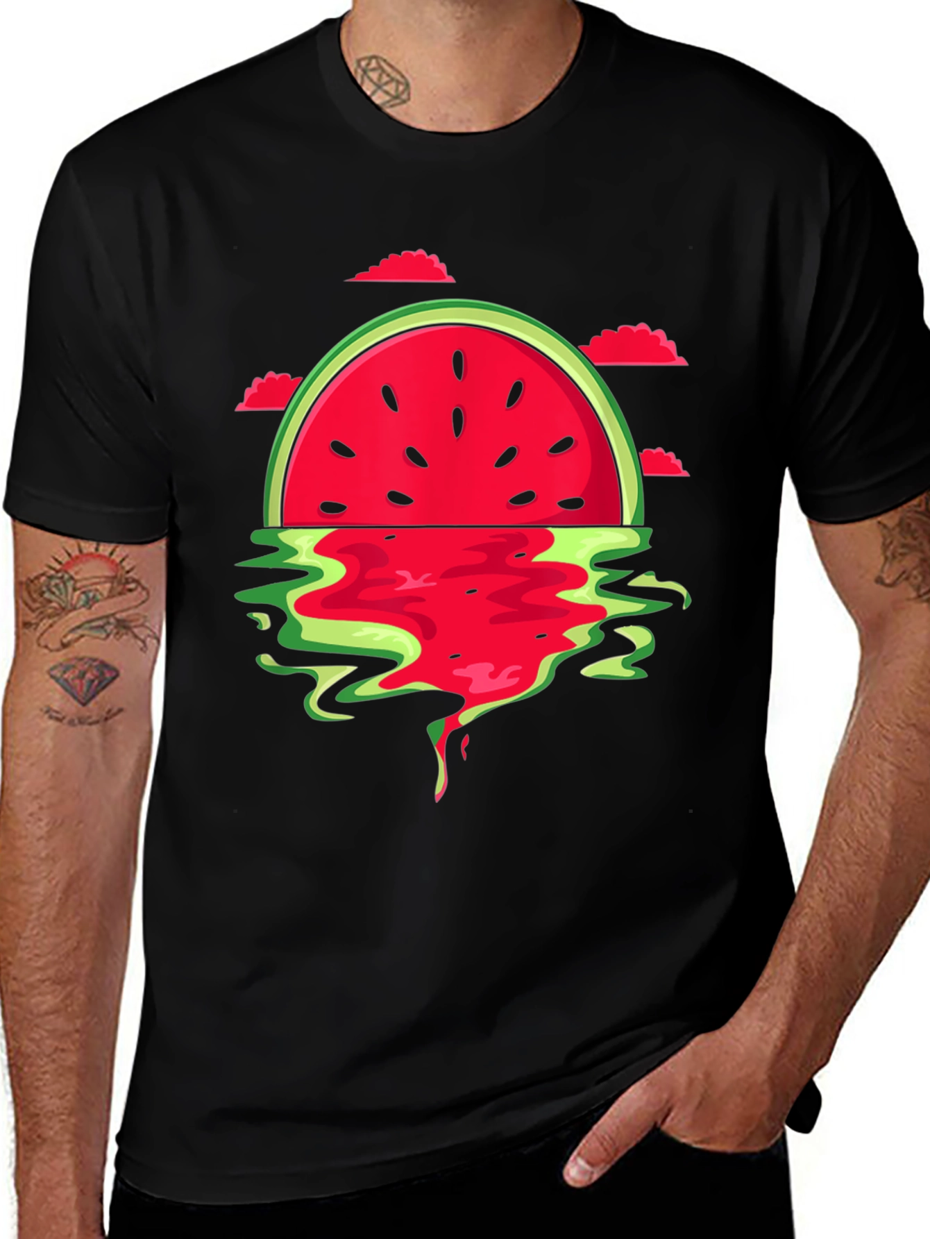 Variant 2 of Watermelon Graphic Tee - Black Cotton Shirt