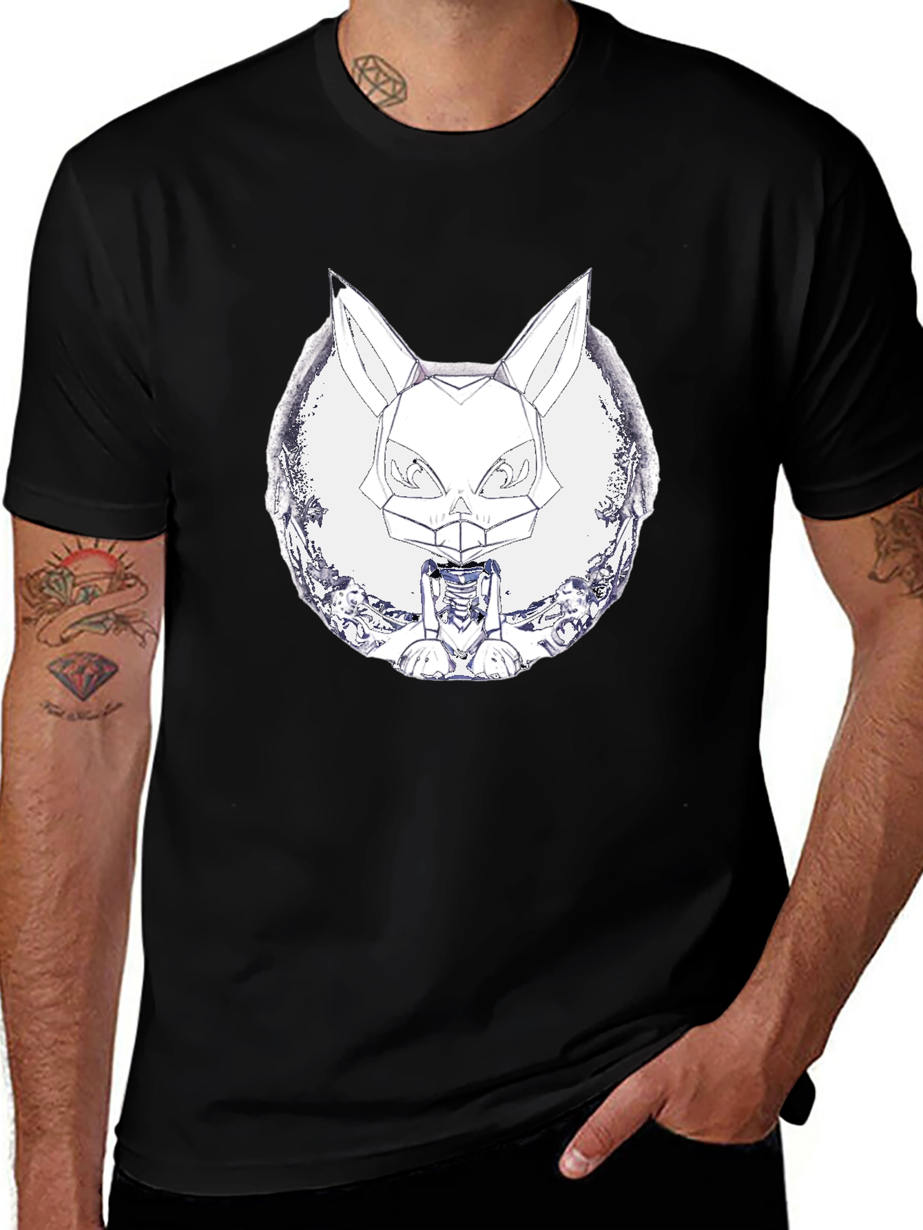 Geometric Fox Graphic Black T-Shirt