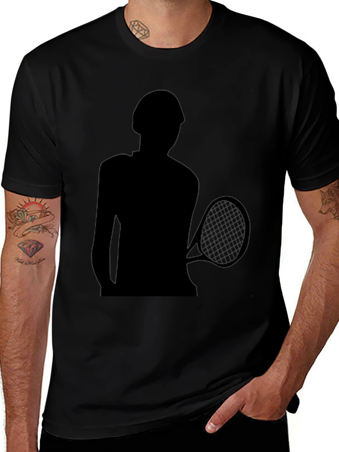 Variant 11 of Tennis Player Silhouette Black T-Shirt