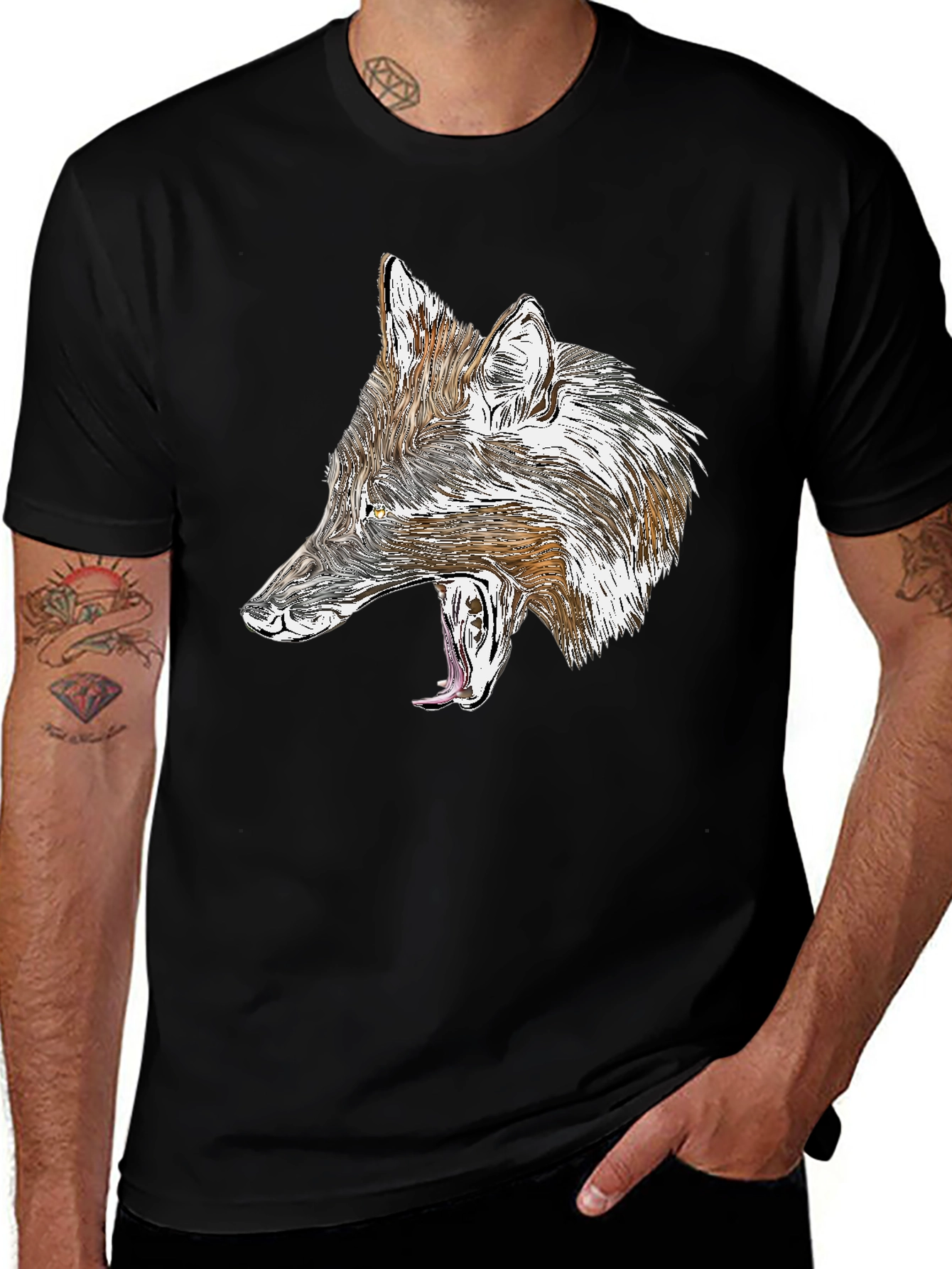 Wolf Graphic Black T-Shirt - Fierce Animal Design