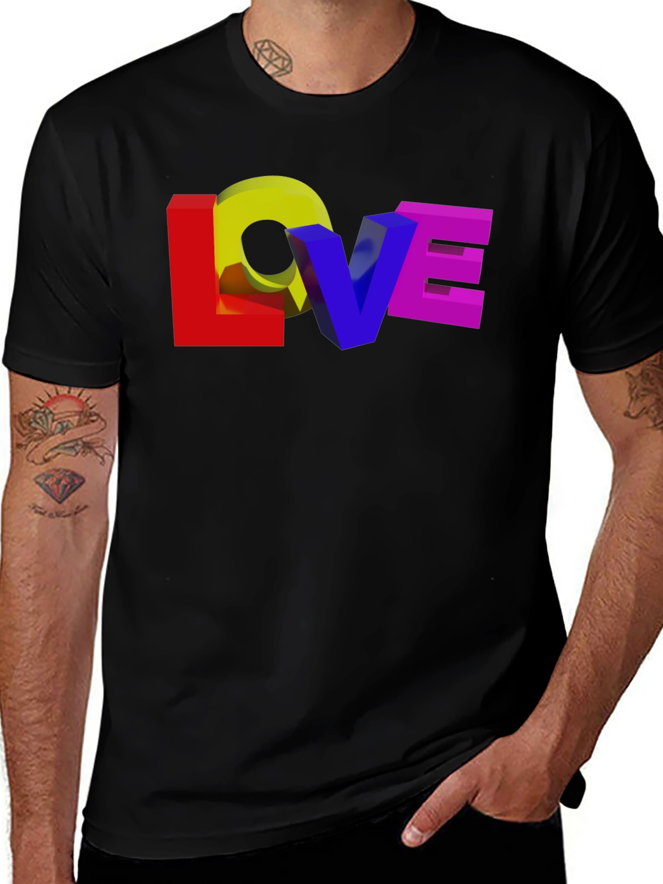 Variant 12 of Colorful 3D LOVE Graphic Black T-Shirt