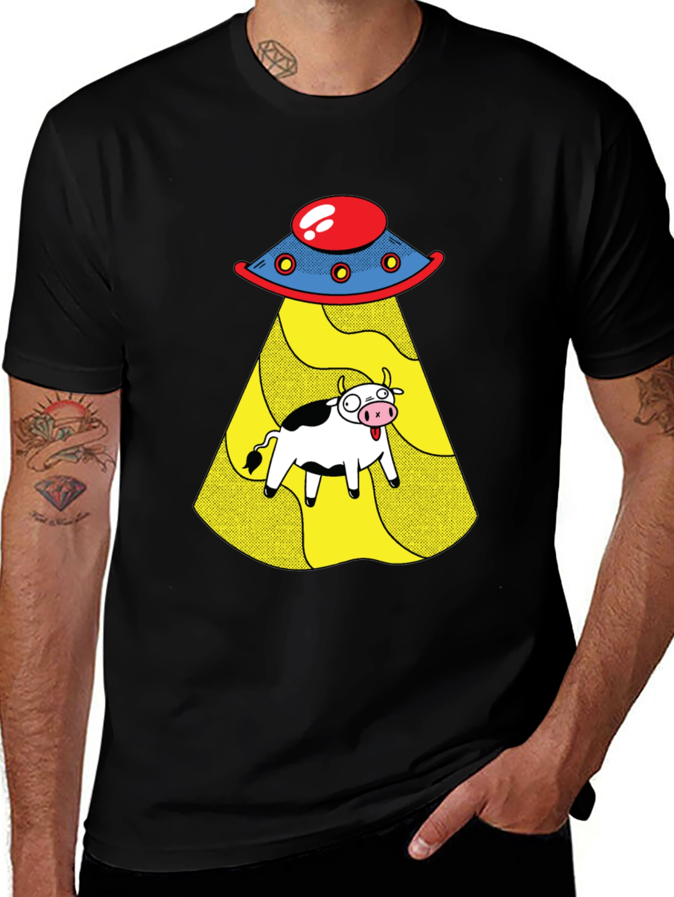 Variant 30 of UFO Cow Abduction Graphic Tee - Black