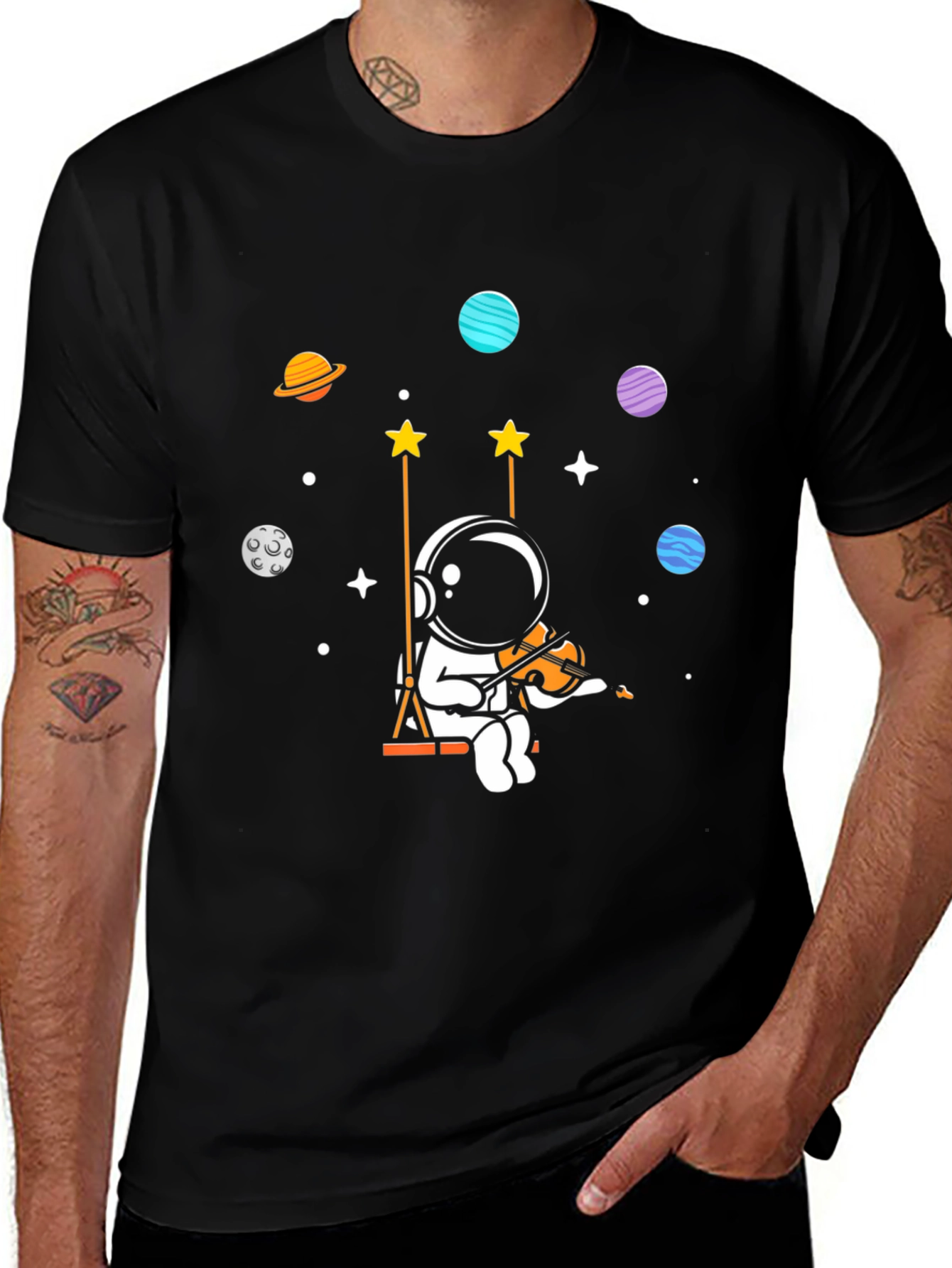 Astronaut Violinist Black T-Shirt
