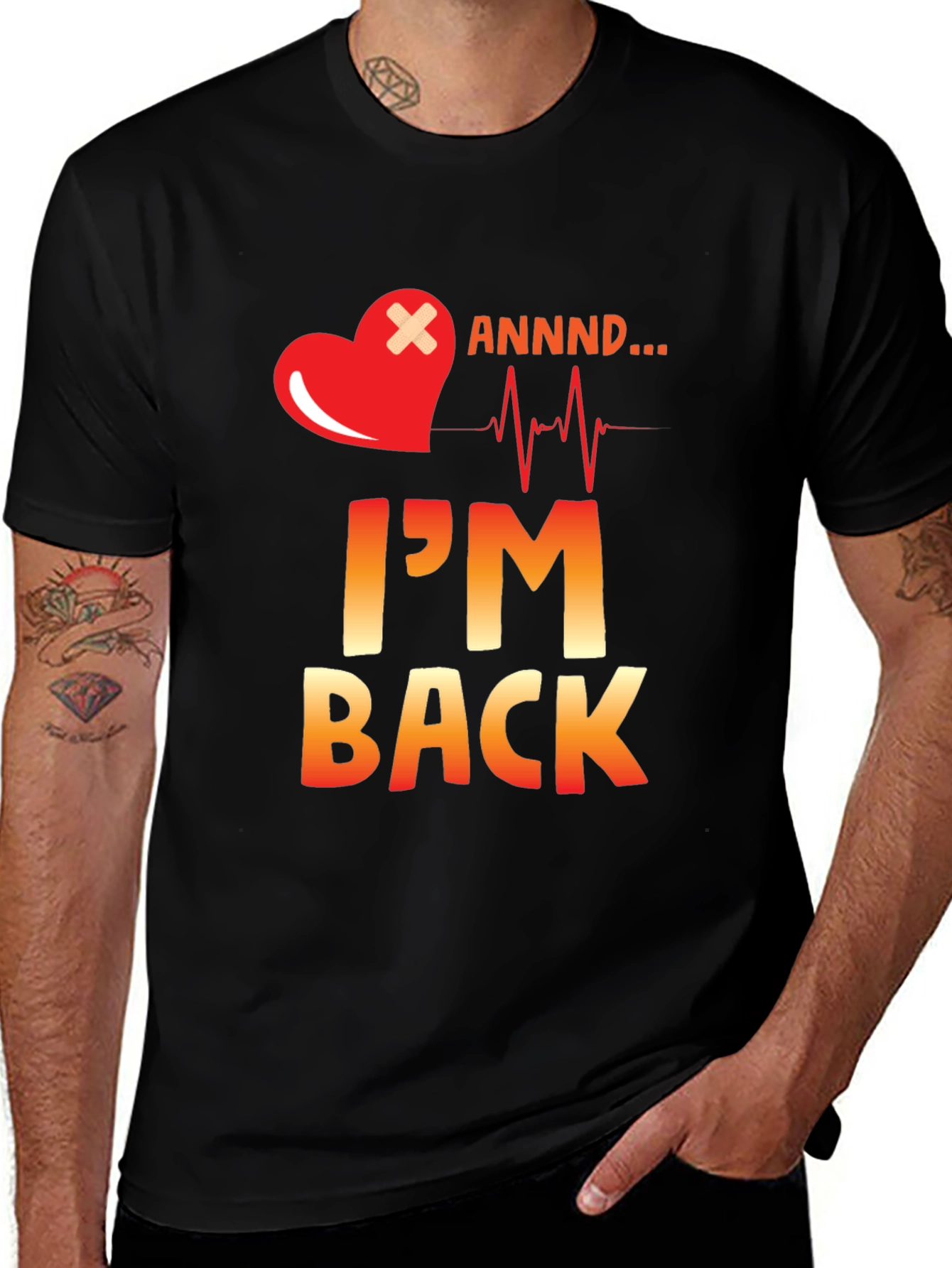 Black I'm Back Heartbeat Graphic Tee main image