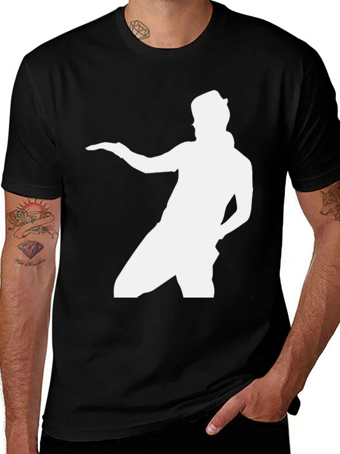 Variant 10 of Black T-Shirt with White Dancing Silhouette Graphic