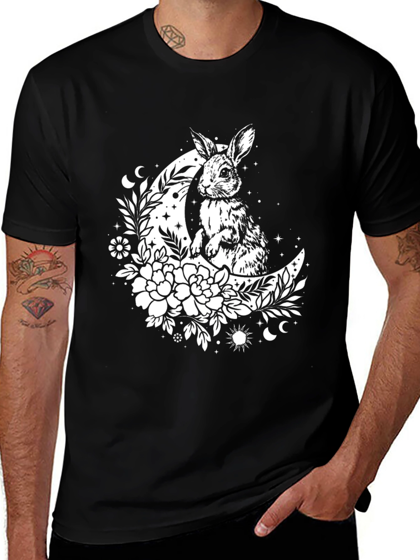 Variant 25 of Rabbit Moon Graphic Tee - Black Cotton T-Shirt