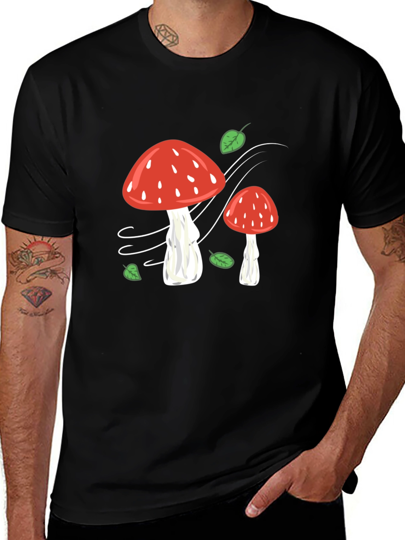 Variant 30 of Mushroom Print Black T-Shirt - Whimsical Style