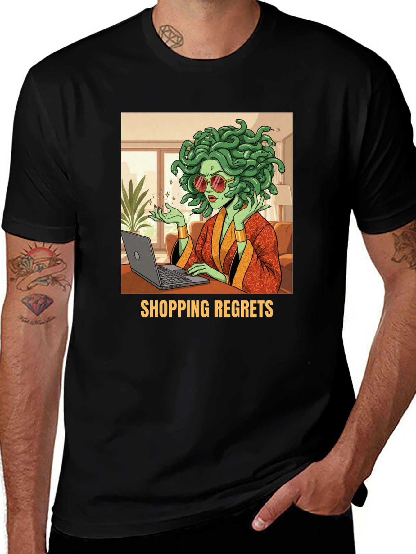 Variant 6 of Shopping Regrets Graphic Tee - Medusa Online Shopping Humor