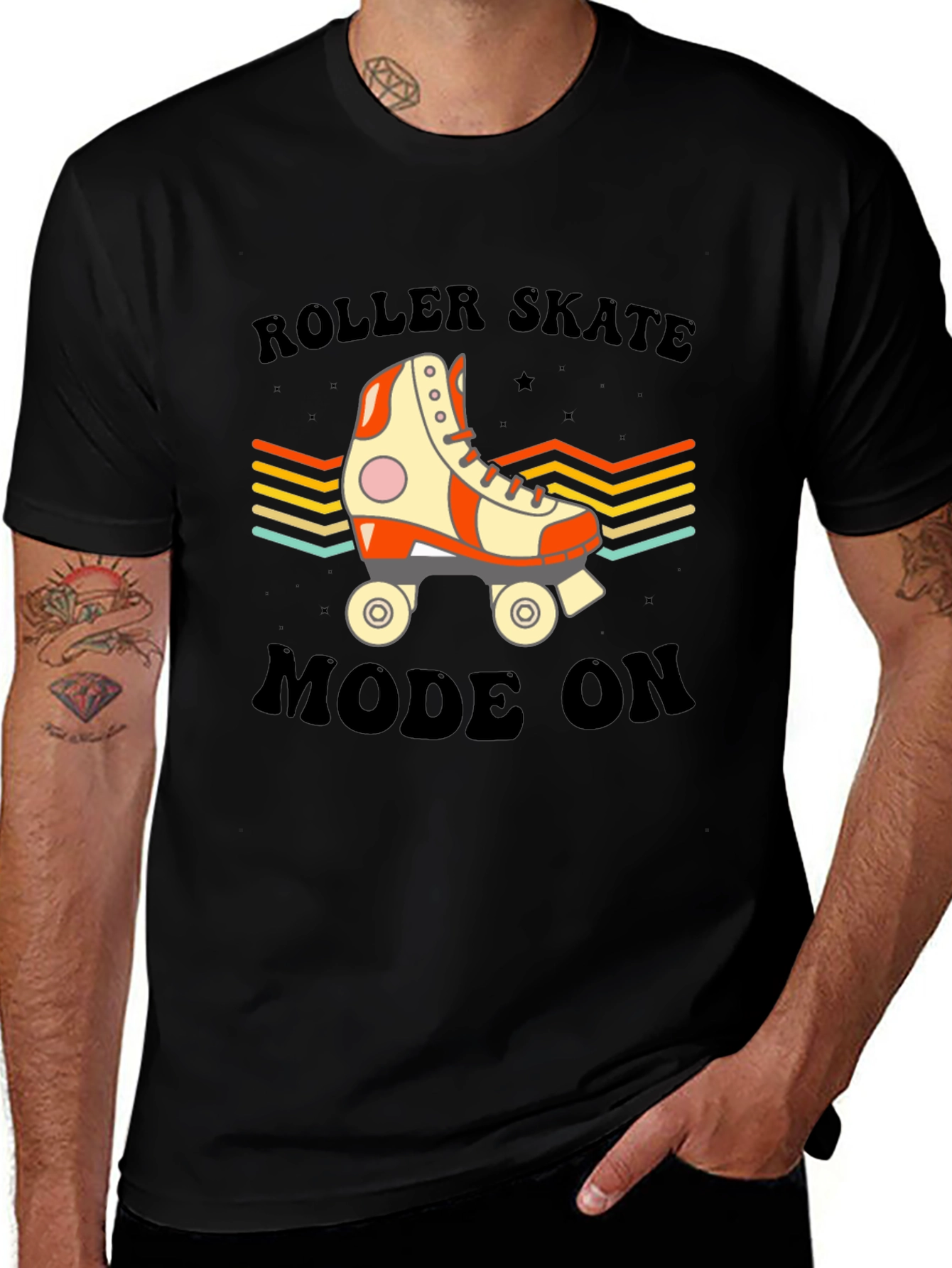 Variant 10 of Retro Roller Skate Mode On Black Graphic Tee