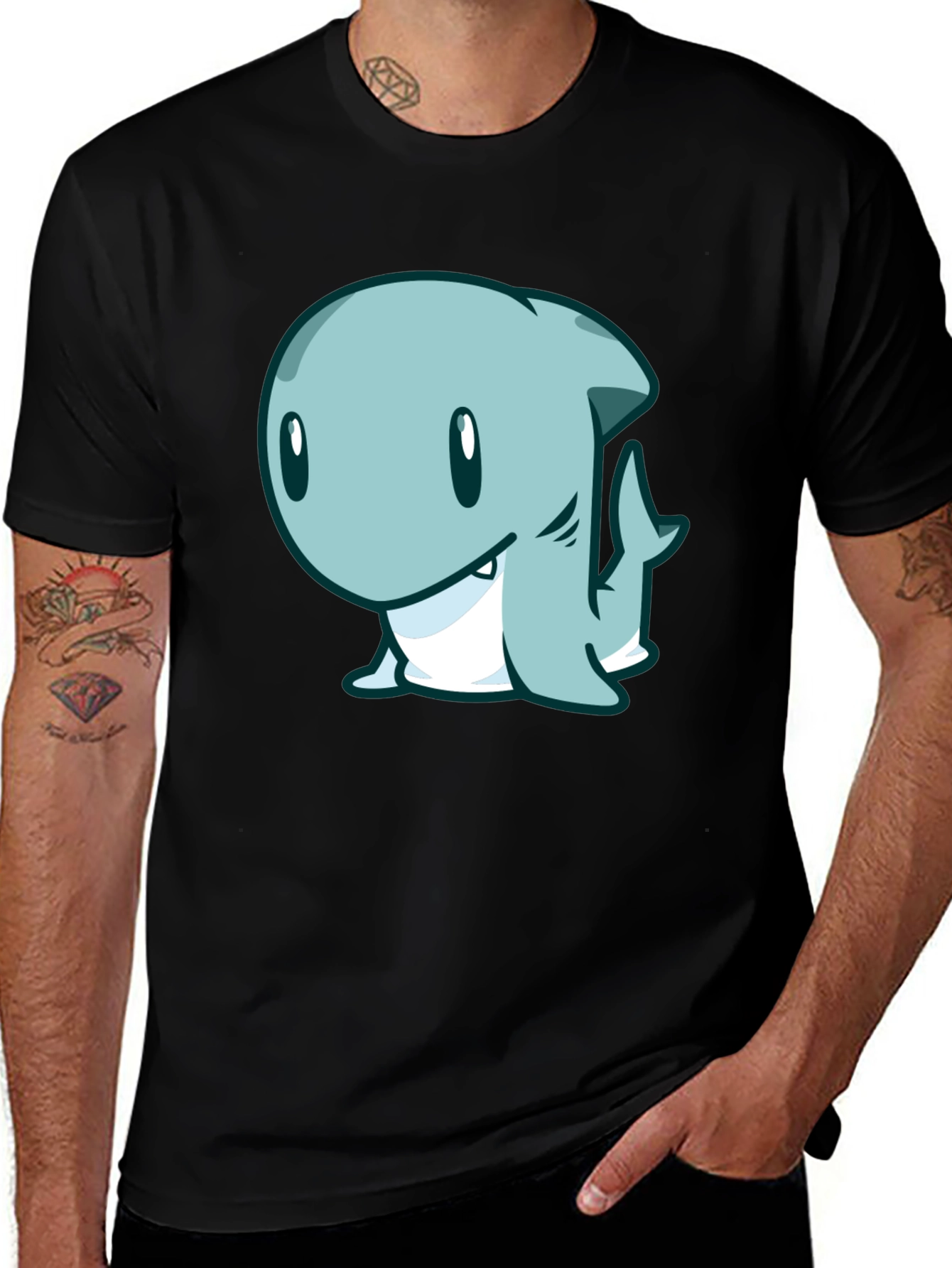 Variant 5 of Cute Cartoon Shark Black T-Shirt