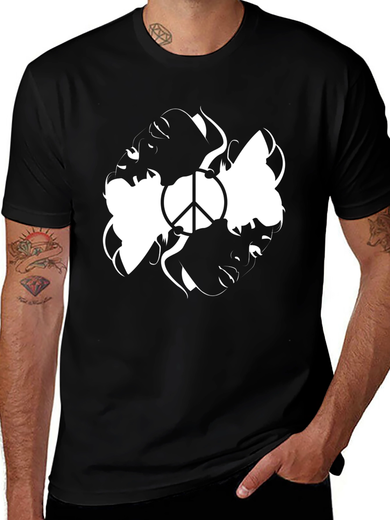 Variant 12 of Peace Faces Graphic Tee - Stylish Black T-Shirt